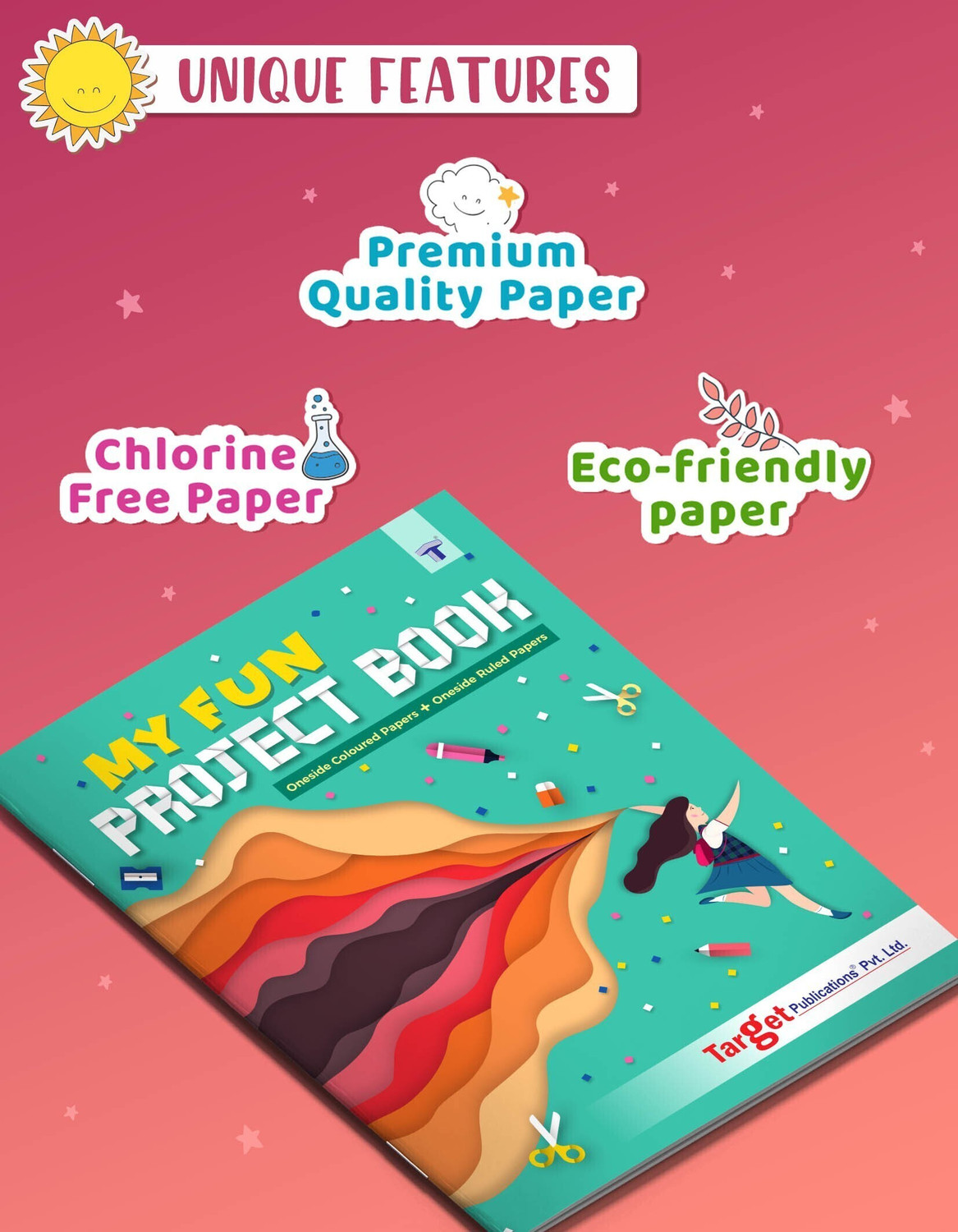 Image of Target Publications Project Books for Kids | One Side Ruled & Colourful Plain 32 Pages | A4 Size A4 Notebook One side ruled and one side colorful 384 Pages