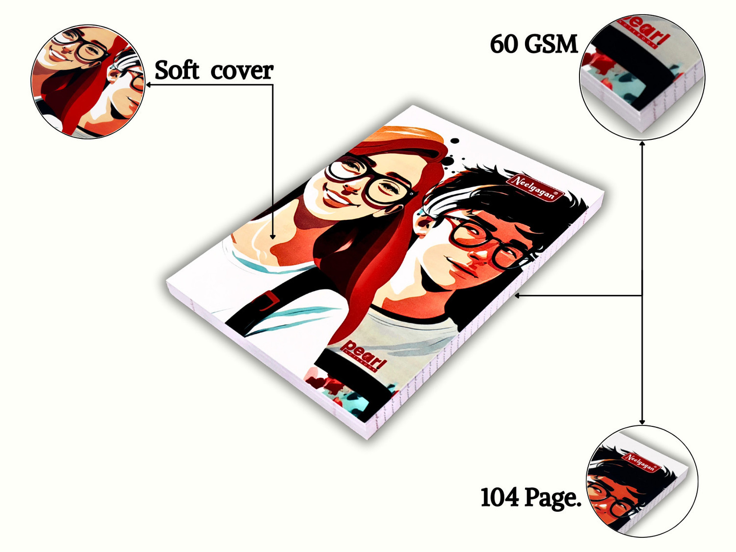 Image of NEELGAGAN Pearl Notebook A4, Register, (21cm X 29.7cm) Softcover A4 Notebook Ruled (P-104) 104 Pages