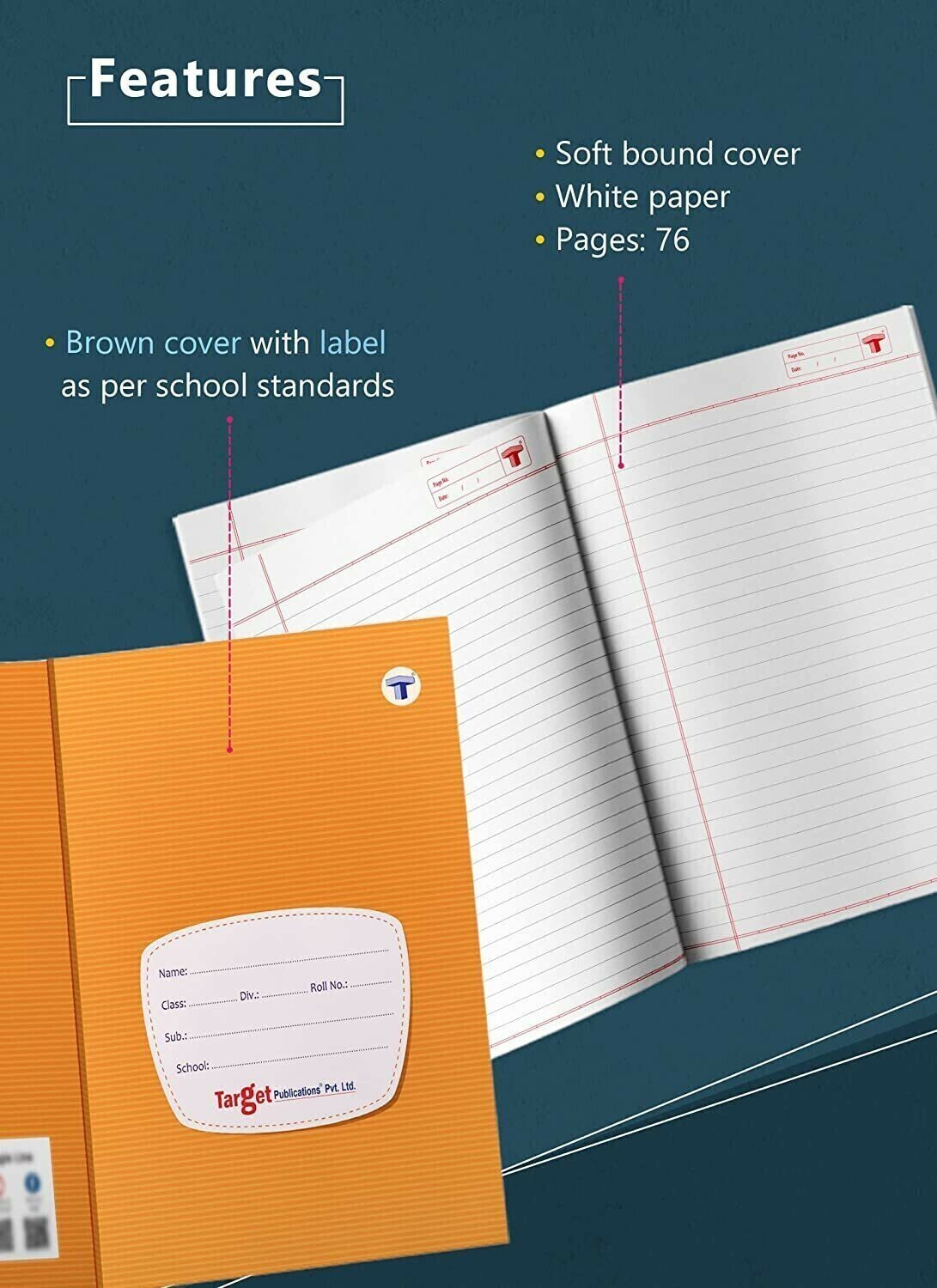 Image of Target Publications Small Notebooks Single Line | Writing book | 17x27 cm Approx | GSM 58| Set of 6 Regular Notebook Ruled Pages 76 Pages
