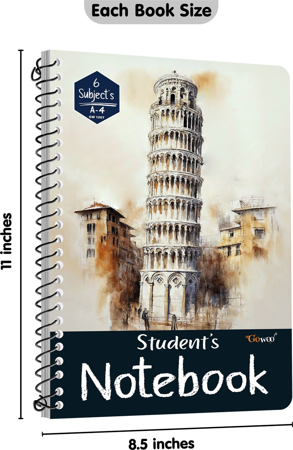 Image of GO WOO A4 Ruled Spiral Notebook | Set of 3 | 3x200 Pages | For Writing & Notes A4 Notebook Ruled 600 Pages