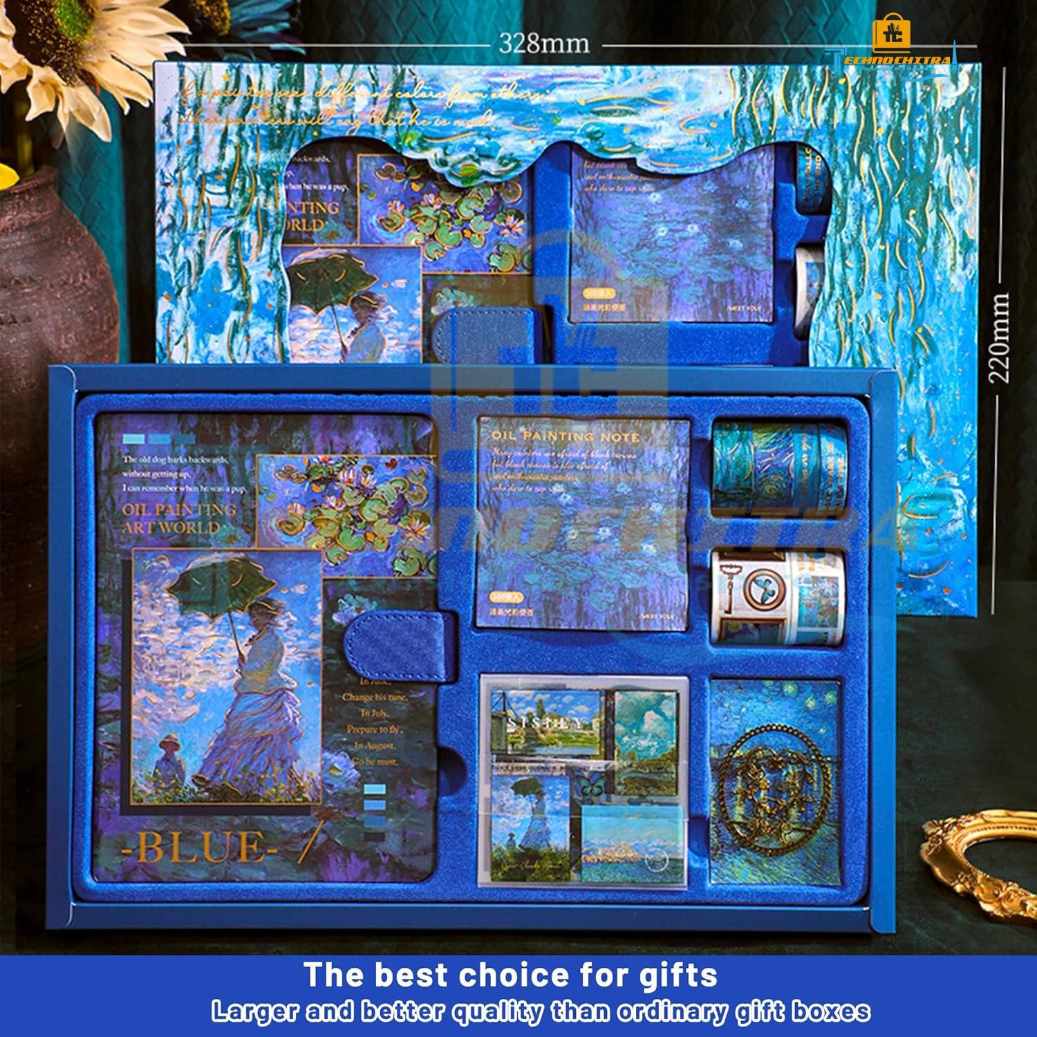 Image of TECHNOCHITRA Water Lilies at Midnight Kawaii Art Diary Gift Box Rakhi /Diwali Gift Set B6 Gift Set Ruled 180 Pages (Multicolor)