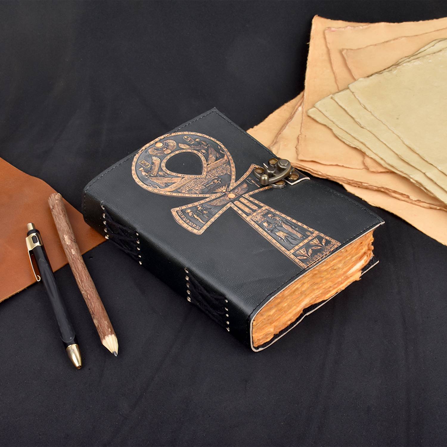 Bonjour Store Eye of Horus Leather Journal, Evil Eye Book of Shadows Grimoire Leather Notebook A5 Diary 150 300 Pages