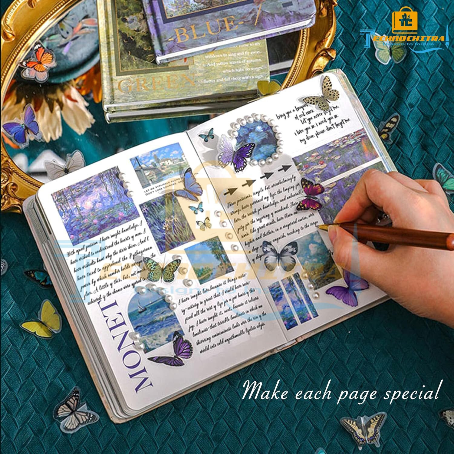 Image of TECHNOCHITRA Water Lilies at Midnight Kawaii Art Diary Gift Box Rakhi /Diwali Gift Set B6 Gift Set Ruled 180 Pages (Multicolor)