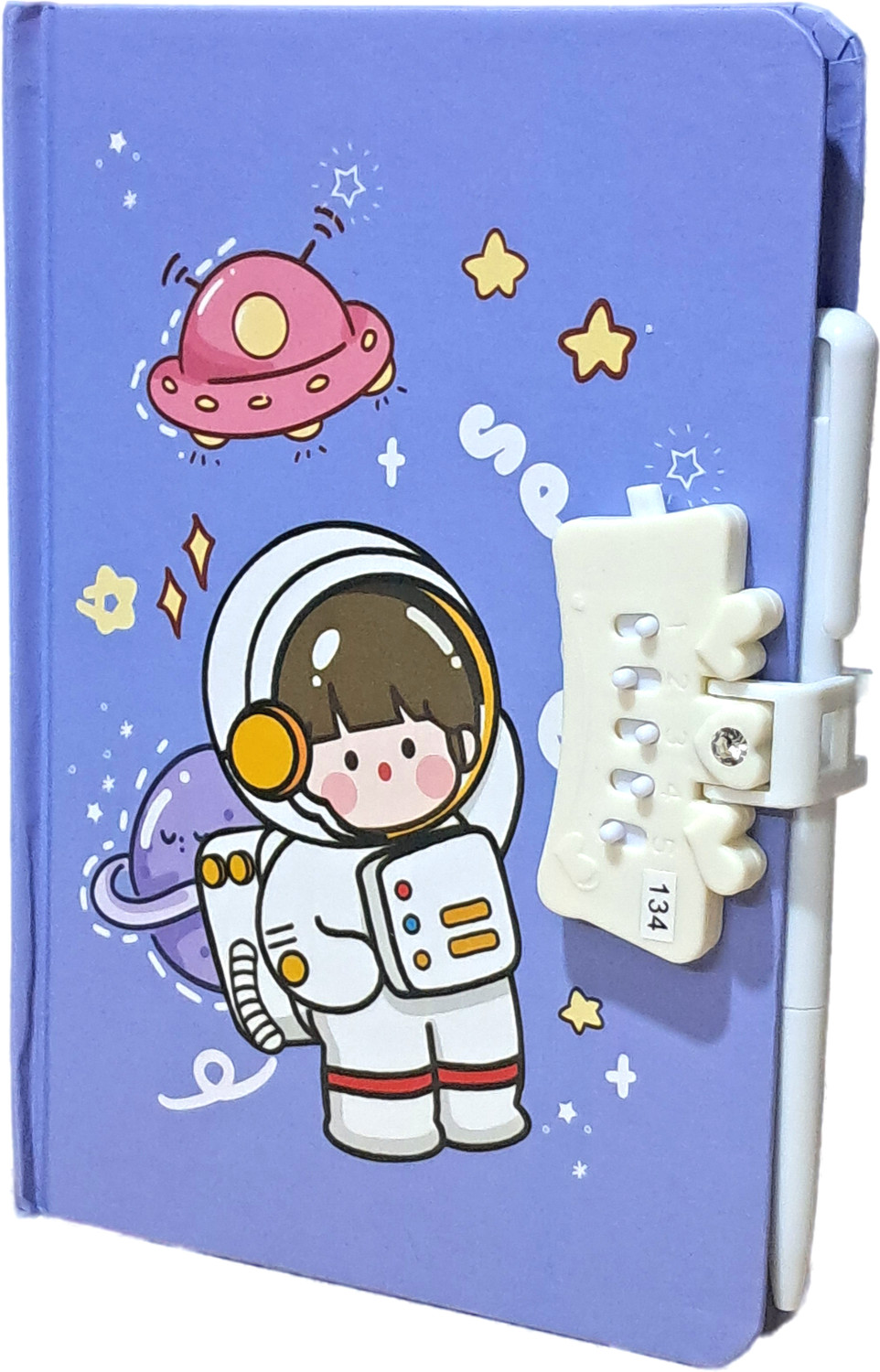 Image of TECHNOCHITRA Space Astronaut Printed Secret Password Lock Diary with Pen A5 Notebook Rules 80 Pages