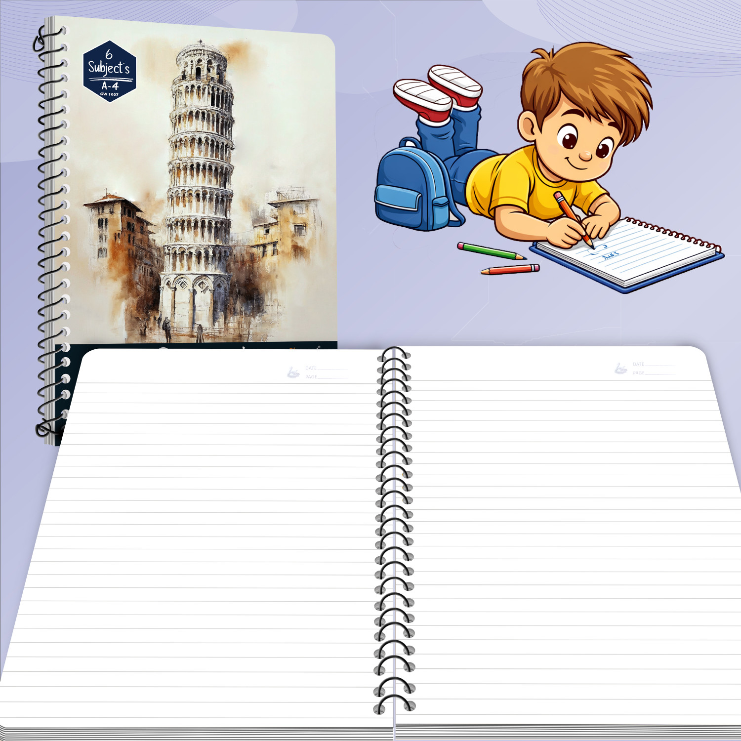 Image of GO WOO A4 Ruled Spiral Notebook | Set of 6 | 6x200 Pages | Writing & Notes A4 Notebook Ruled 1200 Pages