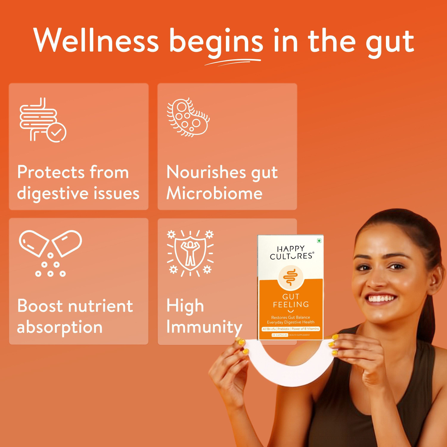 Image of Velbiom Happy Cultures Gut FeelingDaily Probiotic&Prebiotic SupplementDigestive Health Unflavoured Capsules