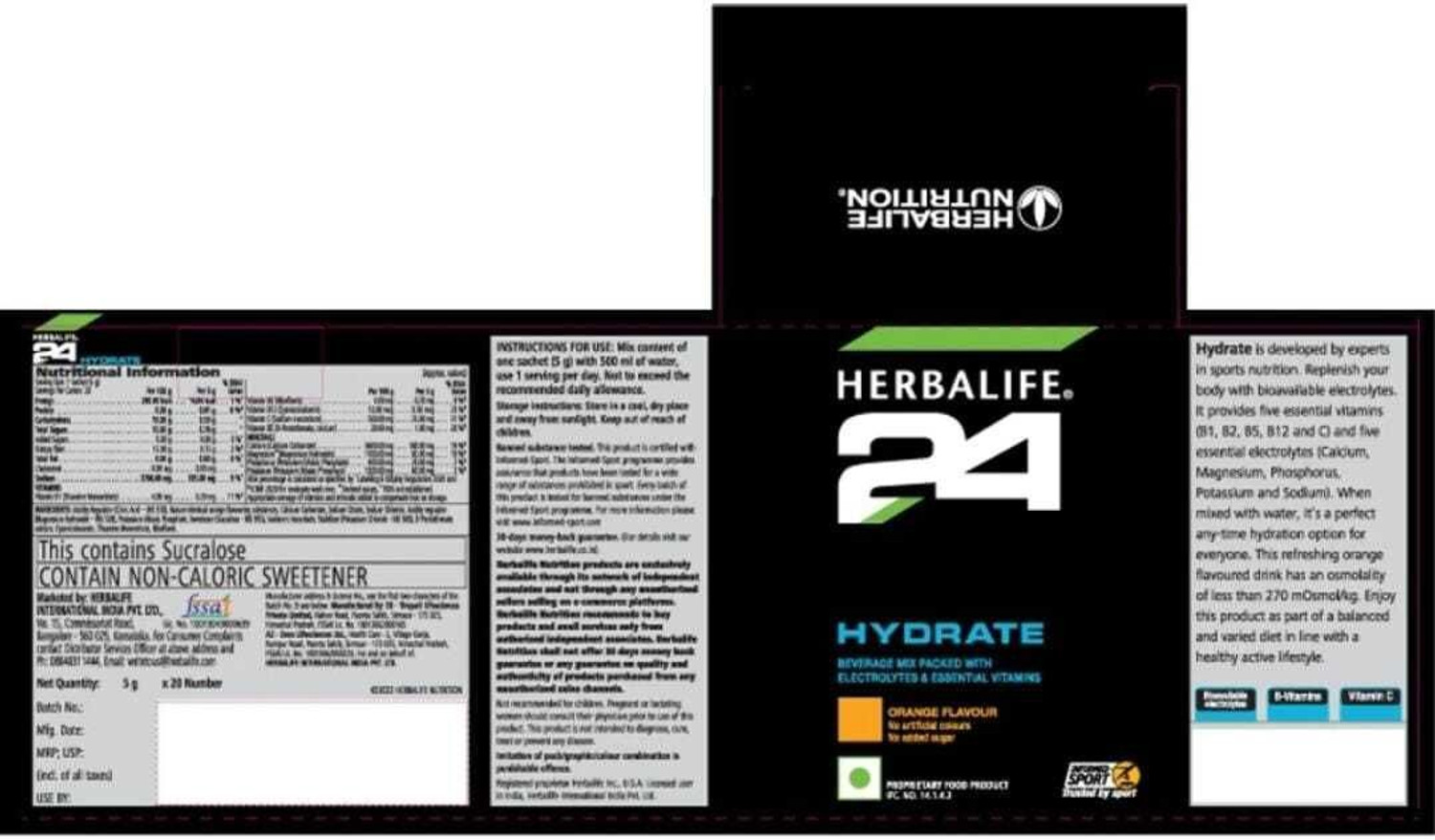 Image of HERBALIFE H24 HYDRATE1 Hydration Drink (100 g, ORANGE Flavored) | Unflavered Powder