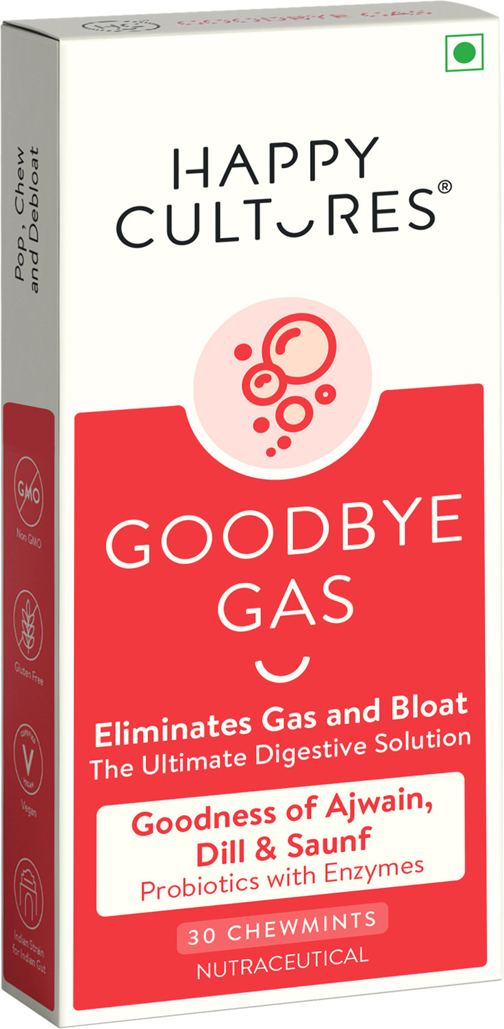 Image of Velbiom Happy Cultures Goodbye Gas Digestive ChewmintsGas Relief, Bloating Control Mint Tablet