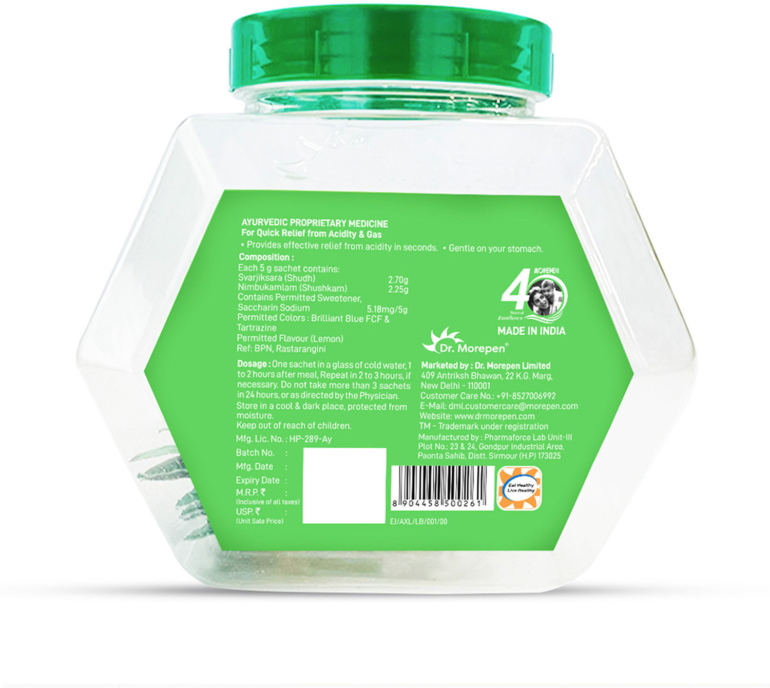 Image of Dr. Morepen Acidity-X Fizz Fruit Salt, 50 Sachets Lemon Powder