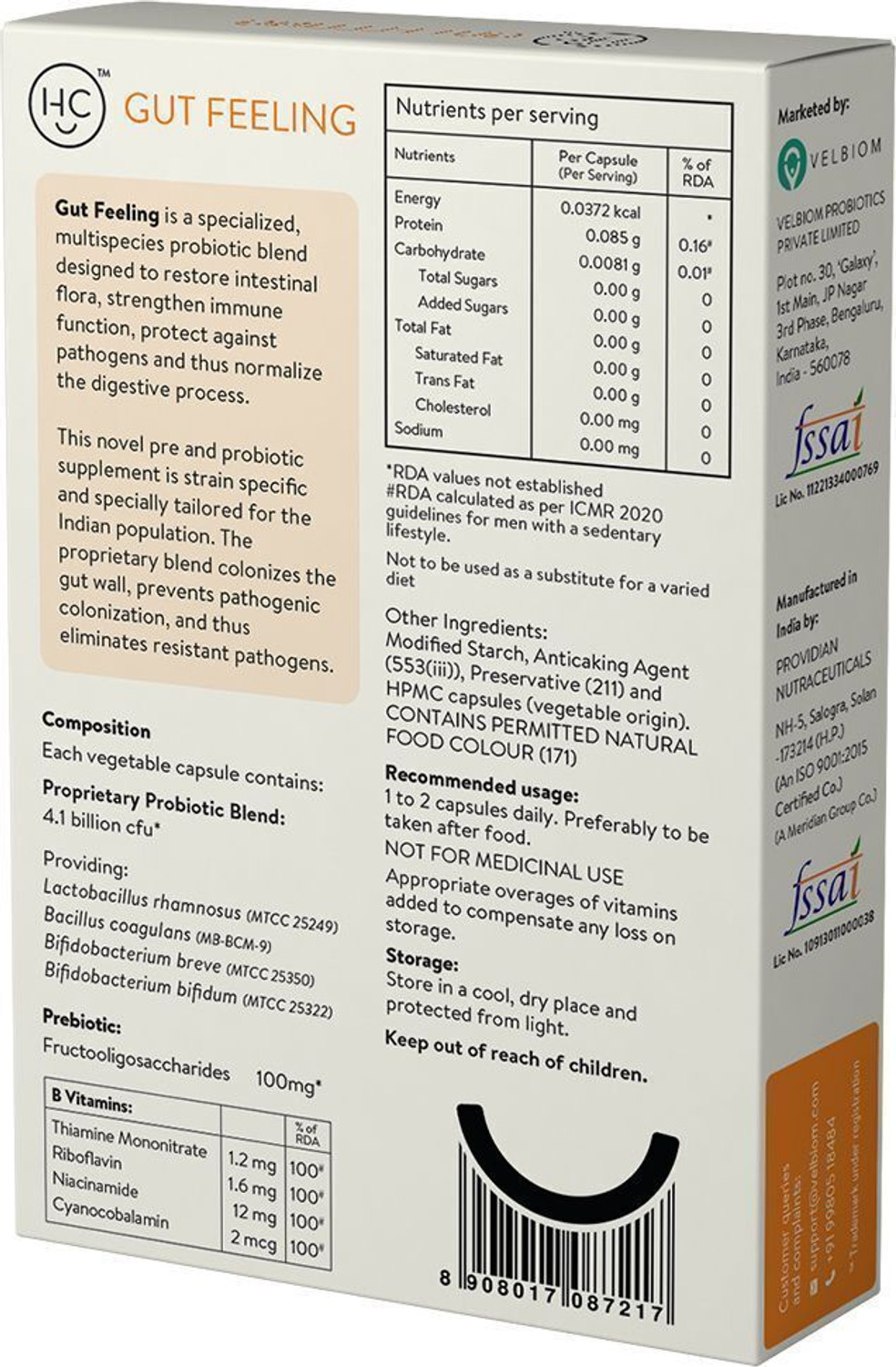 Image of Velbiom Happy Cultures Gut FeelingDaily Probiotic&Prebiotic SupplementDigestive Health Unflavoured Capsules