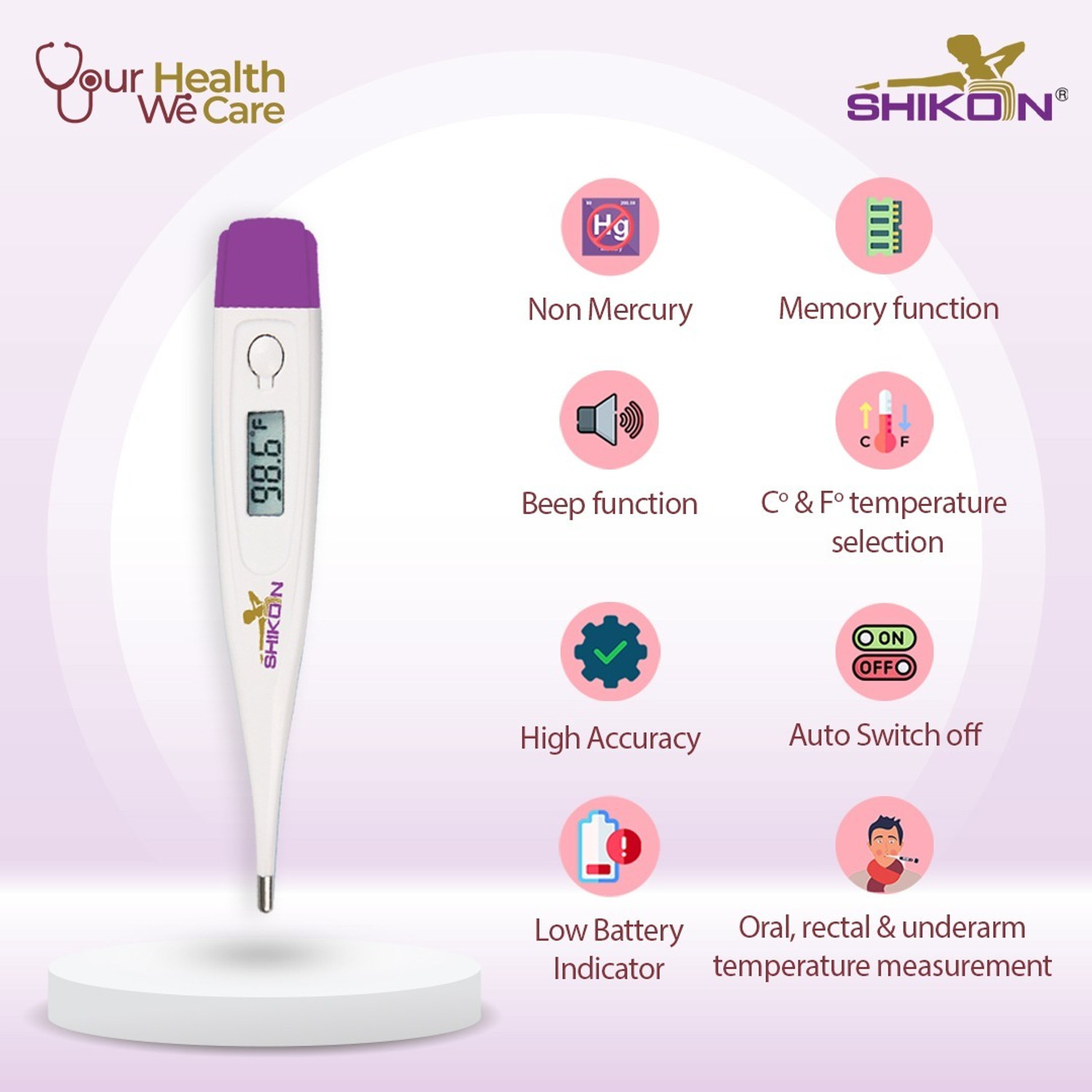 Image of Shikon SK-033 Digital Thermometer, Fever Alarm, Memory function, Made in India Thermometer