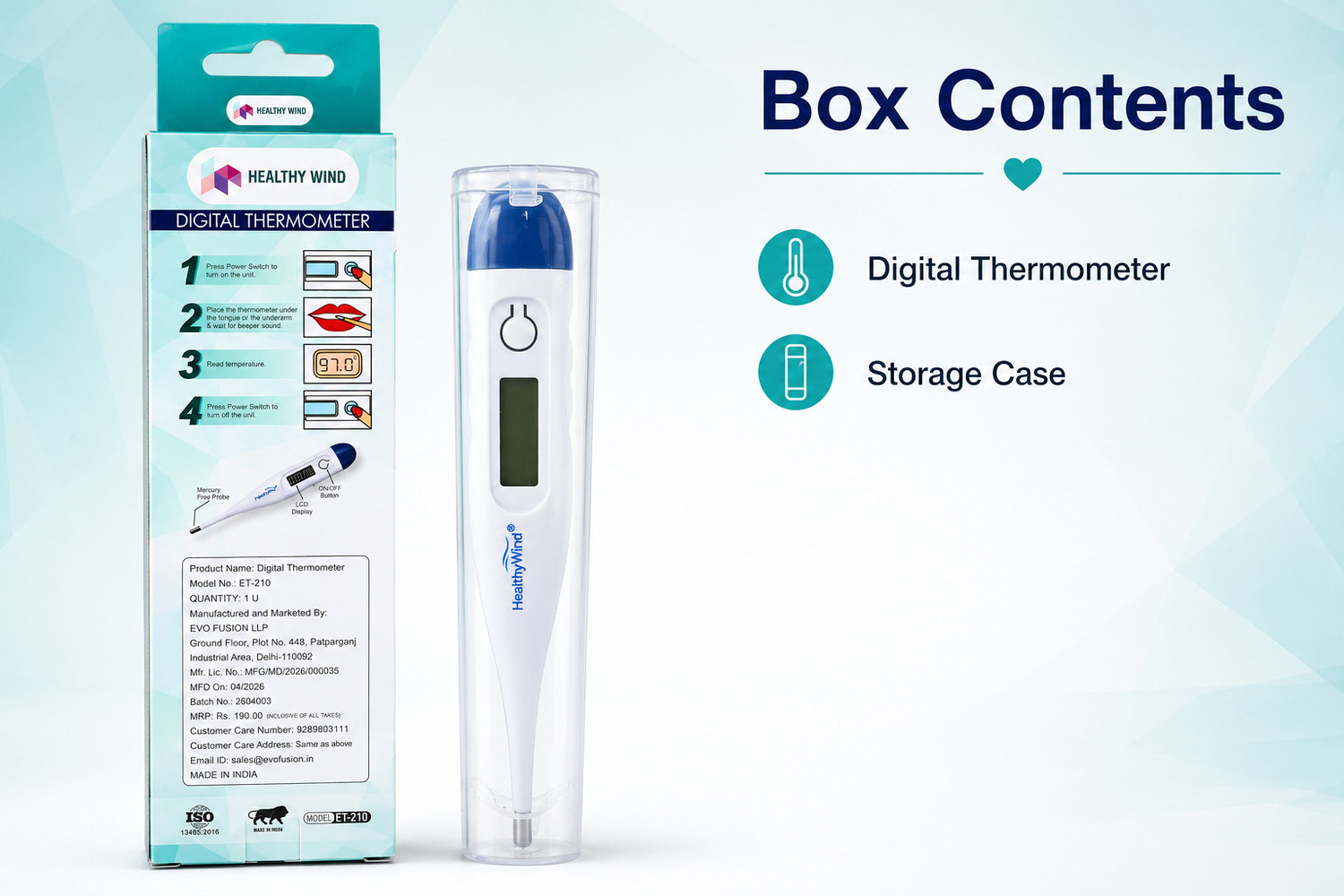 Image of HEALTHY WIND Digital Oral Thermometer | High Accuracy | Water Resistant | Digital LCD Display Thermometer