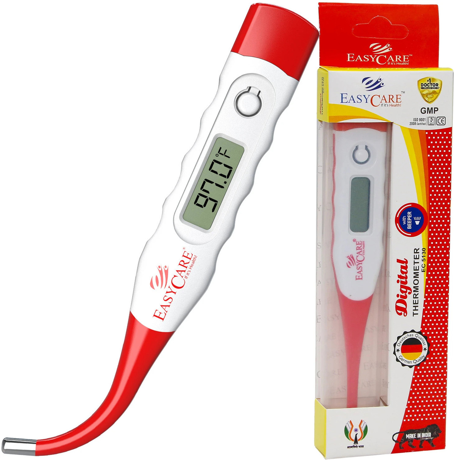 Image of EASYCARE EC5130 Digital Thermometer - Waterproof, Fever Alarm, Flexible Tip Thermometer