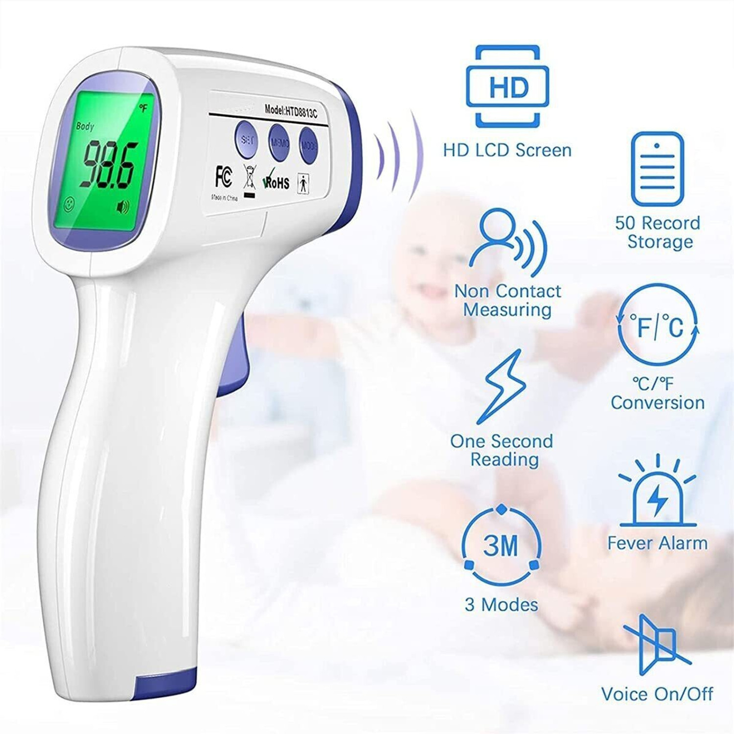 Image of DR VAKU Infrared Thermometer Non-Contact Digital Laser Infrared Thermometer Temperature Gun [Battery Included], white and blue pack of-1 Portable Thermometer