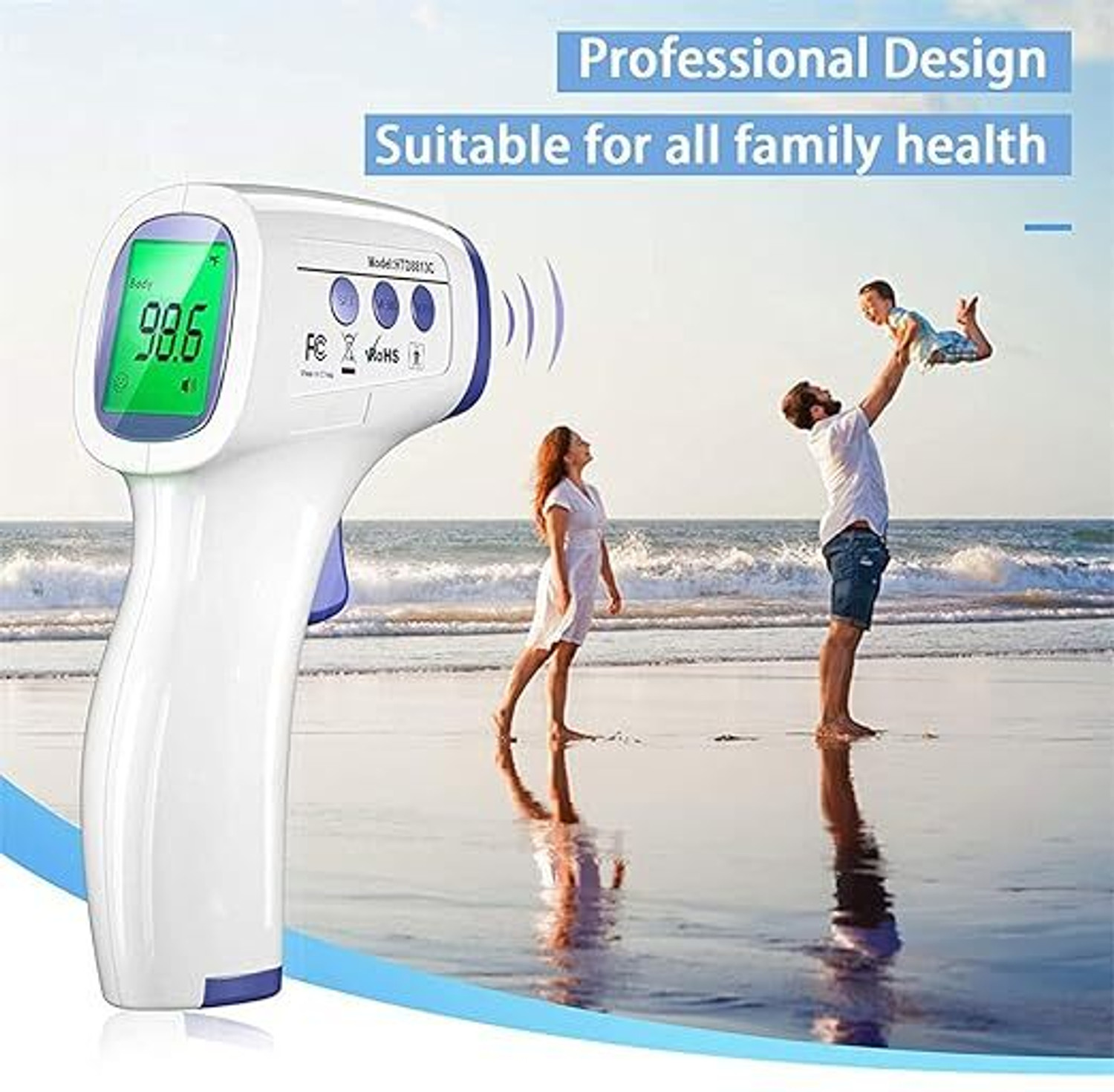 Image of DR VAKU Infrared Thermometer Non-Contact Digital Laser Infrared Thermometer Temperature Gun [Battery Included], white and blue pack of-1 Portable Thermometer
