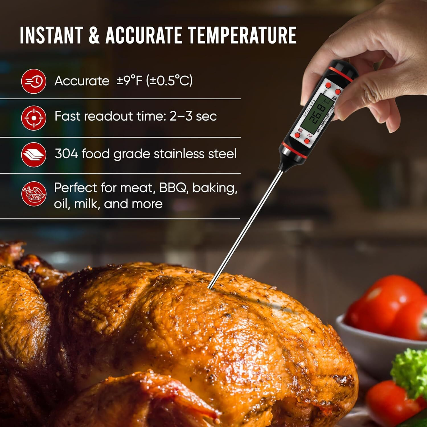 Image of ORANCLE CARE Digital LCD Cooking Food Thermometer, Kitchen thermometer For Cooking Milk, BBQ and Oil Thermometer Temperature Test Pen, Instant Read, Auto Turnoff Thermometer