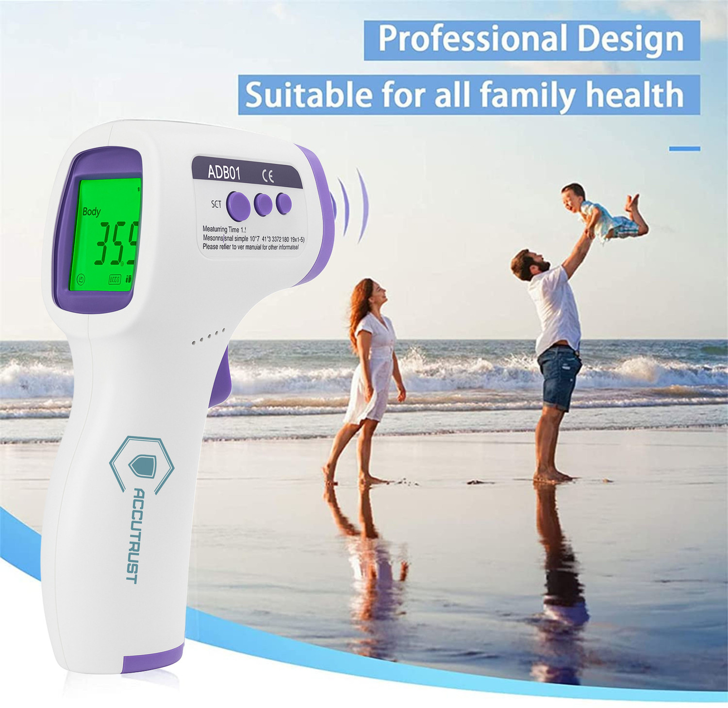 Image of Accutrust Contactless Infrared Thermometer | Fast 1-Sec Measurement Color Display | Fever Alarm | Family Use Thermometer