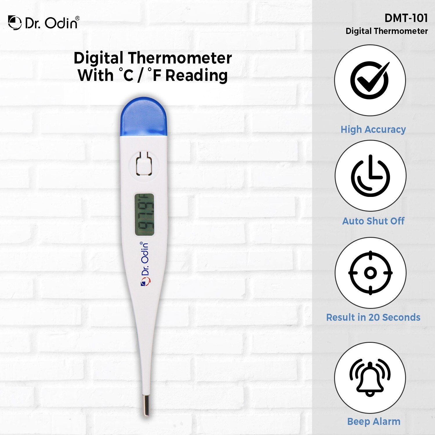 Image of Dr. Odin MT101 Digital Thermometer 20 Second Reading Infant, Kid, Adult Pack of 2 DMT 101 Thermometer