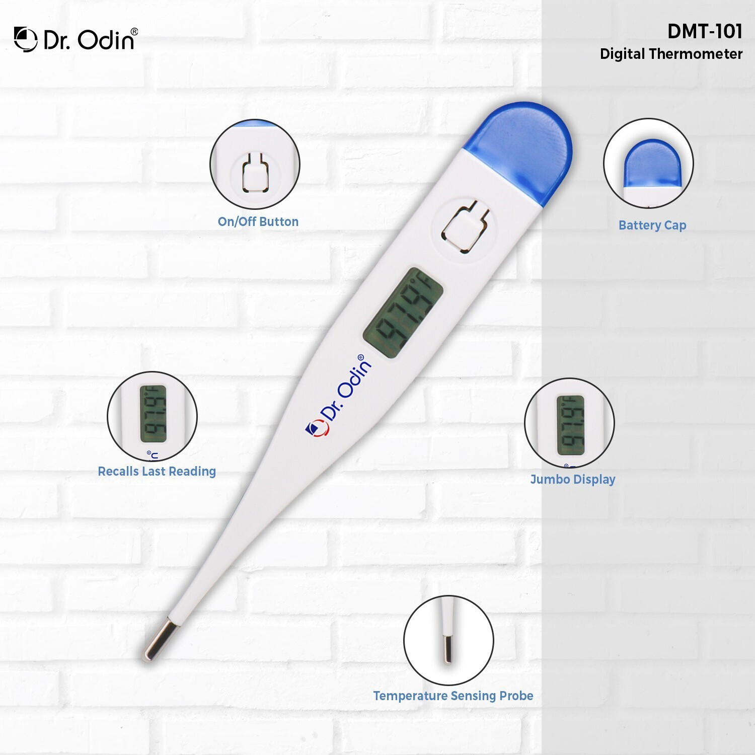 Image of Dr. Odin MT101 Digital Thermometer 20 Second Reading Infant, Kid, Adult Pack of 2 DMT 101 Thermometer