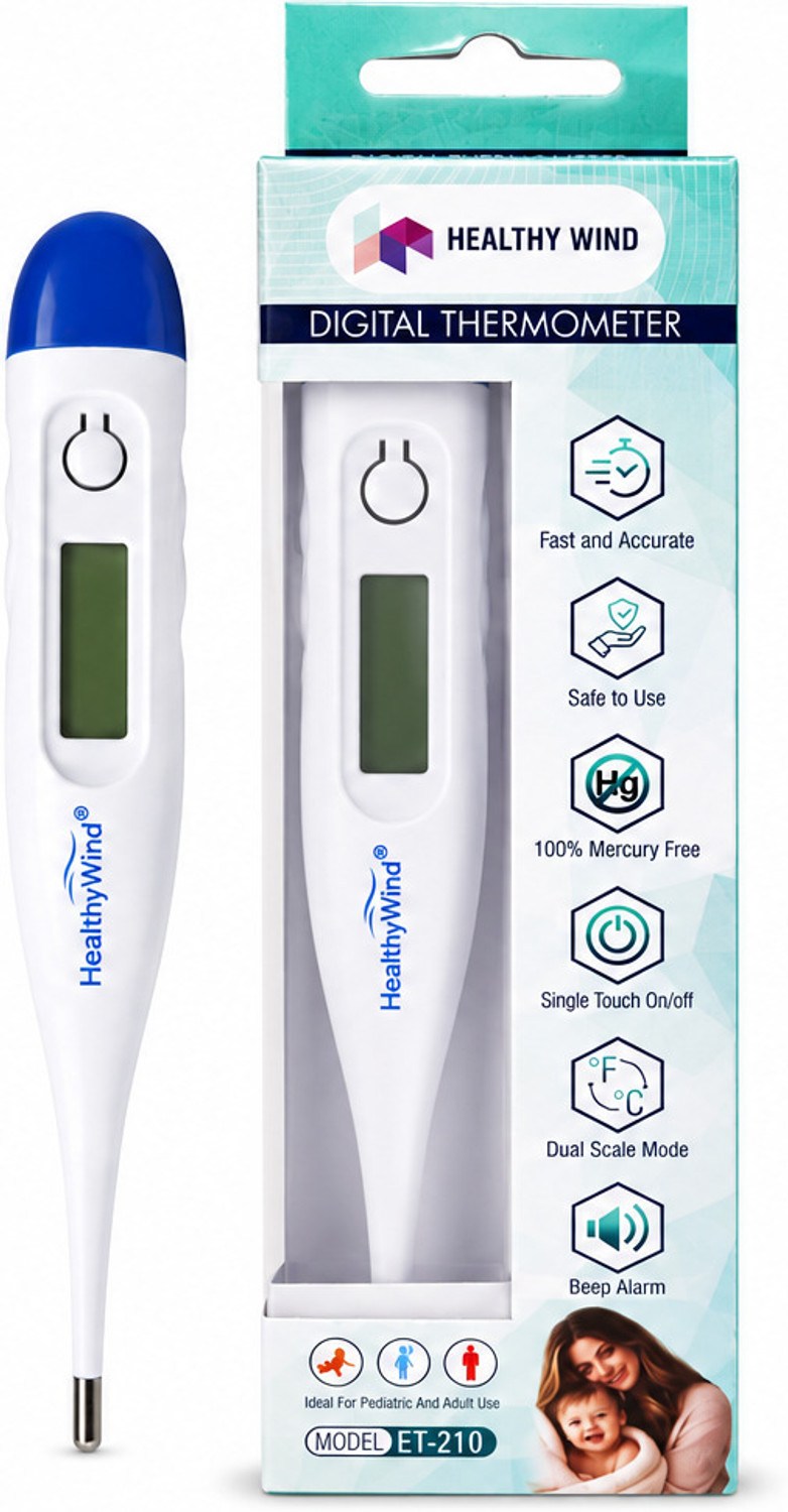 Image of HEALTHY WIND Digital Oral Thermometer | High Accuracy | Water Resistant | Digital LCD Display Thermometer