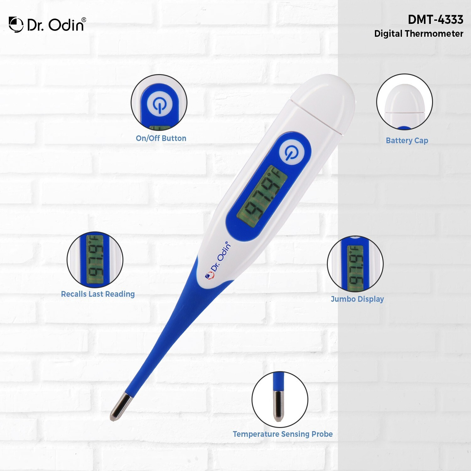 Image of Dr. Odin DMT 4333 Digital Thermometer FDA Approved Digital Medical Thermometer Pack of 2 Thermometer