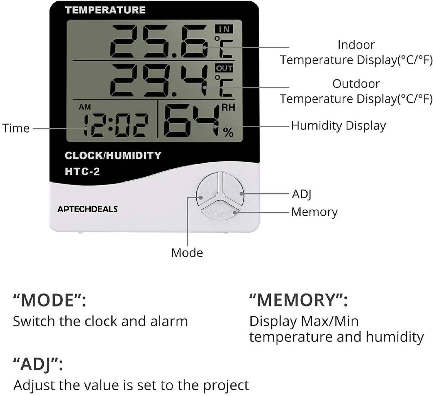 APTECHDEALS HTC-2 Digital Hygrometer Thermometer - Image 5