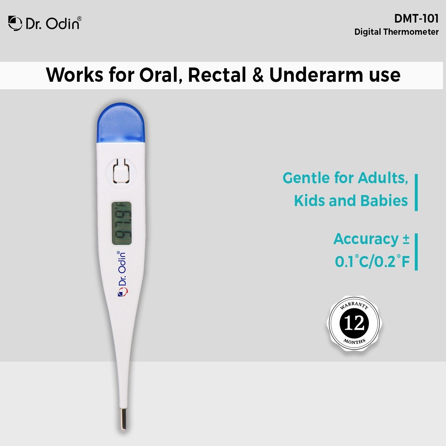 Image of Dr. Odin MT101 Digital Thermometer 20 Second Reading Infant, Kid, Adult Pack of 2 DMT 101 Thermometer