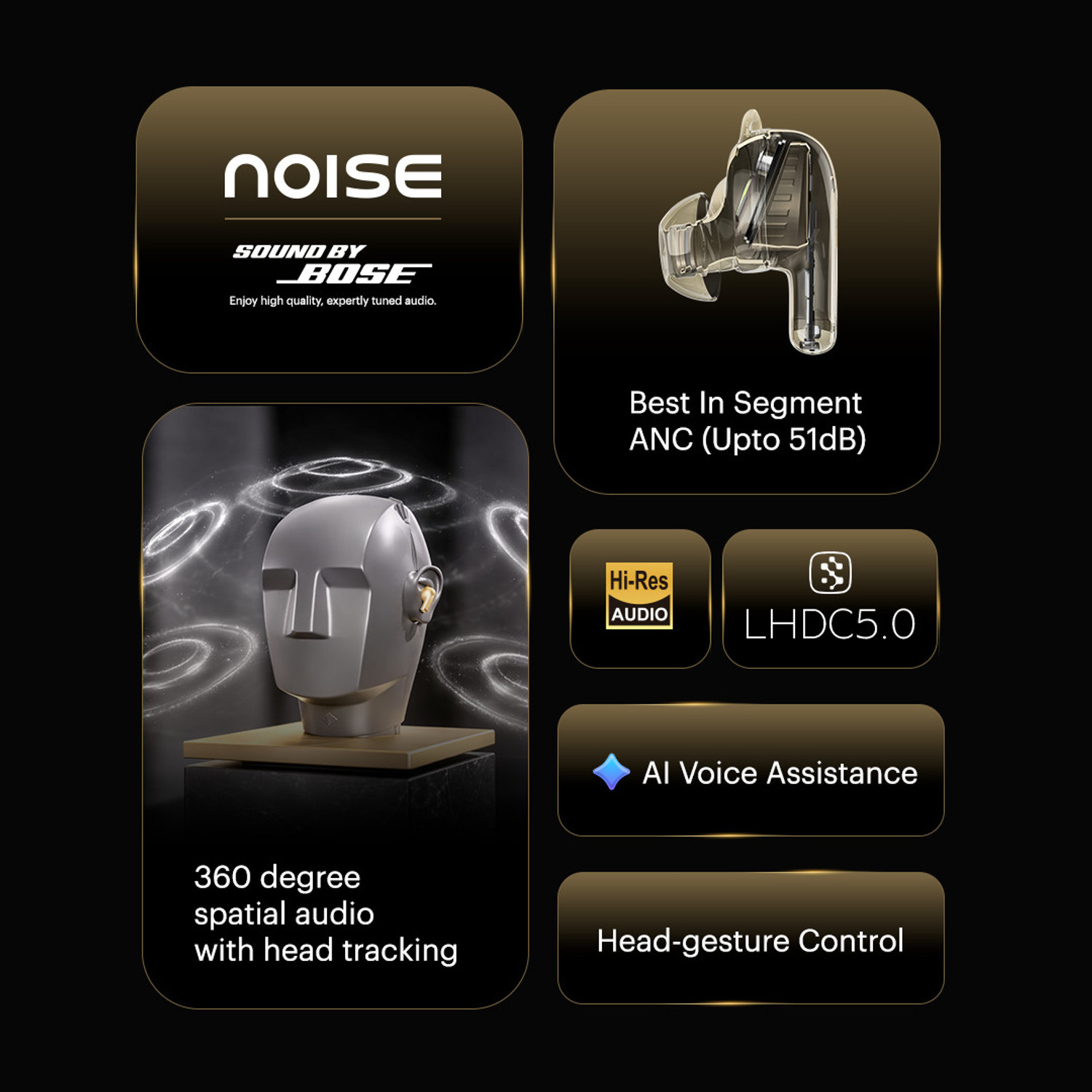 Image of Noise MasterBuds 2, Sound by BOSE, 51dB ANC, Hi-Res LHDC, Spatial Audio, AI Assistance Bluetooth
