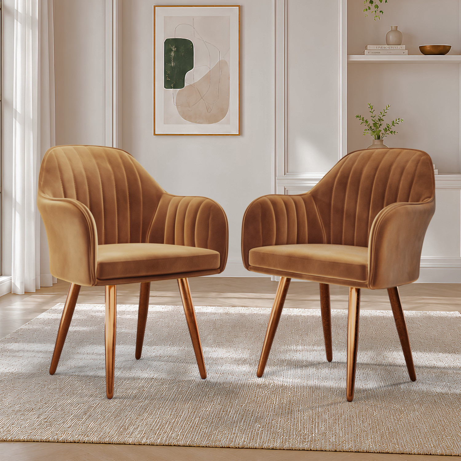 Image of Vergo Plush Velvet Accent Chair, Cushion Seat for Home, Cafe, Living Fabric Dining Chair