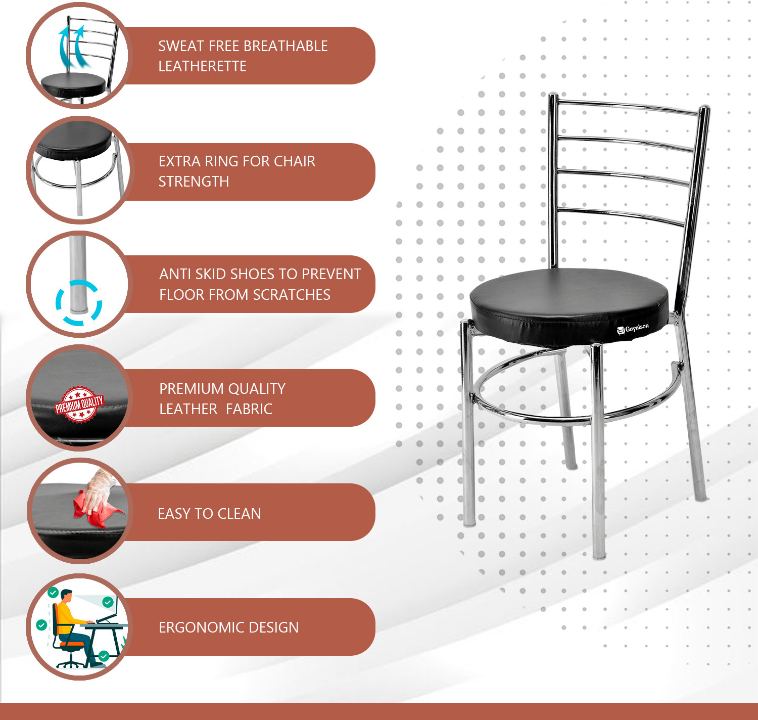Image of APPLE FURNITURE Stylish Durable Dining Chair with Cushion Steel Chrome Chair Metal Dining Chair