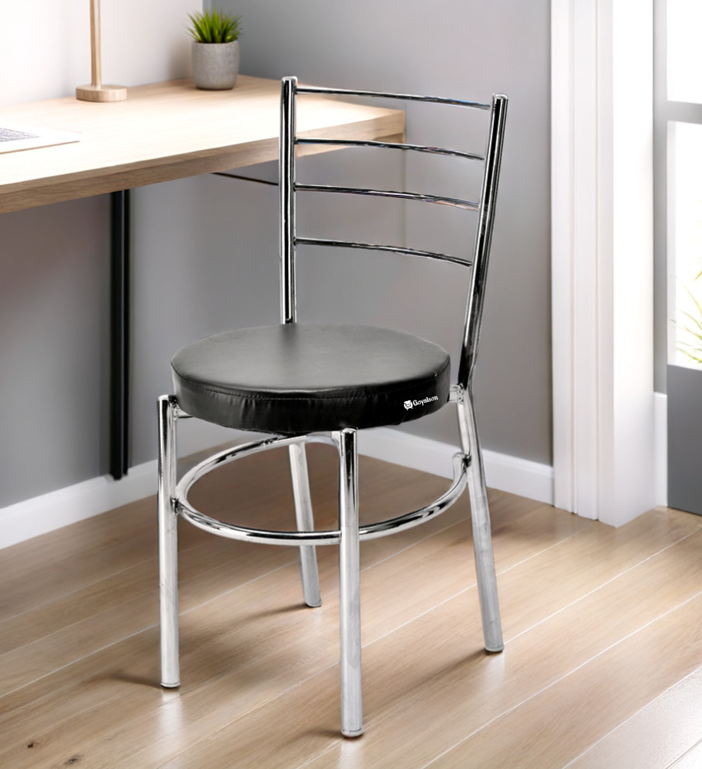 Image of APPLE FURNITURE Stylish Durable Dining Chair with Cushion Steel Chrome Chair Metal Dining Chair