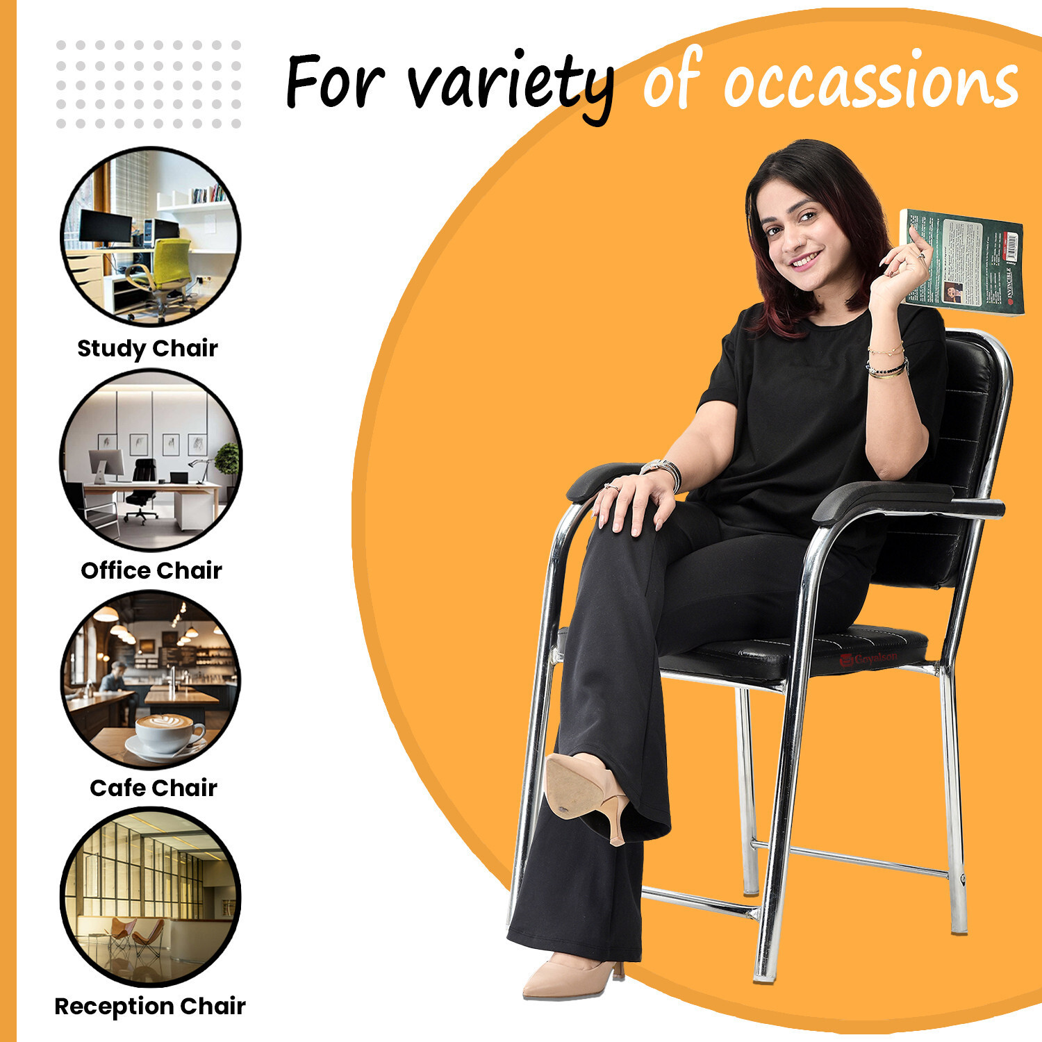 Image of GOYALSON OFFICE EXECUTIVE HEAVY OFFICE STUDY HOME VISITOR WITH ARMS Leatherette Office Visitor Chair