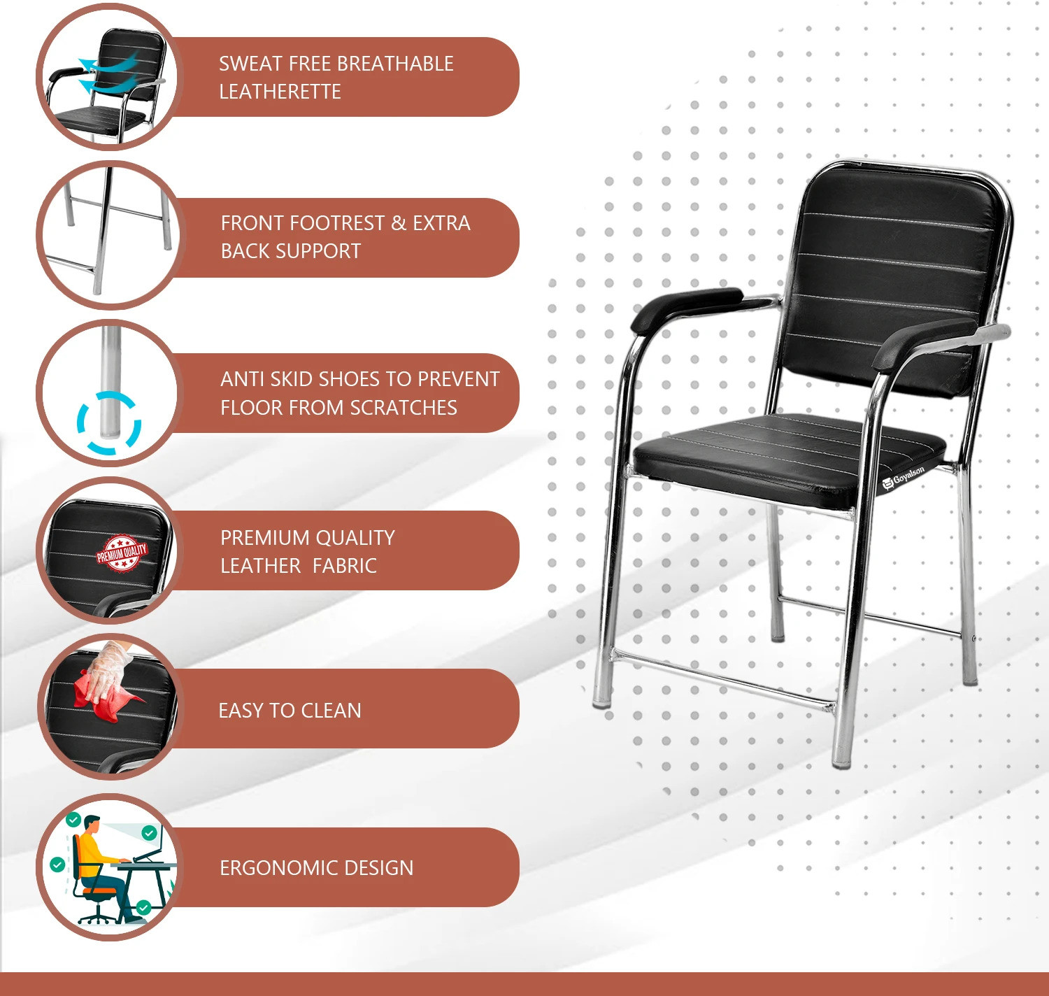 Image of GOYALSON OFFICE EXECUTIVE HEAVY OFFICE STUDY HOME VISITOR WITH ARMS Leatherette Office Visitor Chair