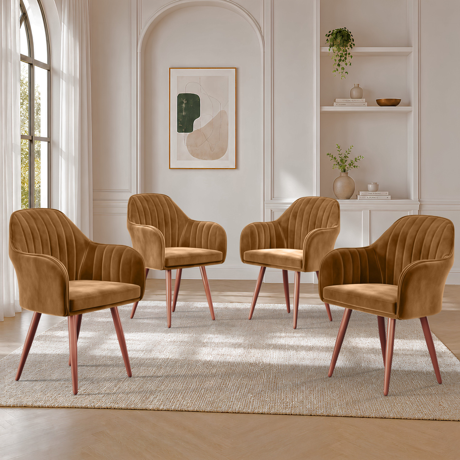 Image of Vergo Plush Velvet Accent Chair, Cushion Seat for Home, Cafe, Living Fabric Dining Chair