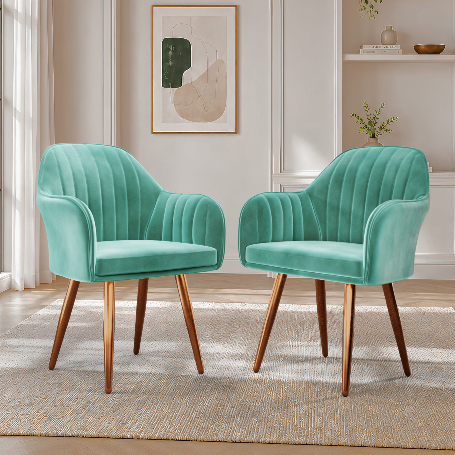 Image of Vergo Plush Velvet Accent Chair, Cushion Seat for Home, Cafe, Living Fabric Dining Chair