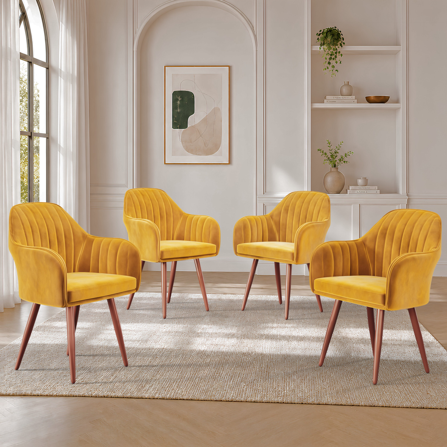 Image of Vergo Plush Velvet Accent Chair, Cushion Seat for Home, Cafe, Living Fabric Dining Chair