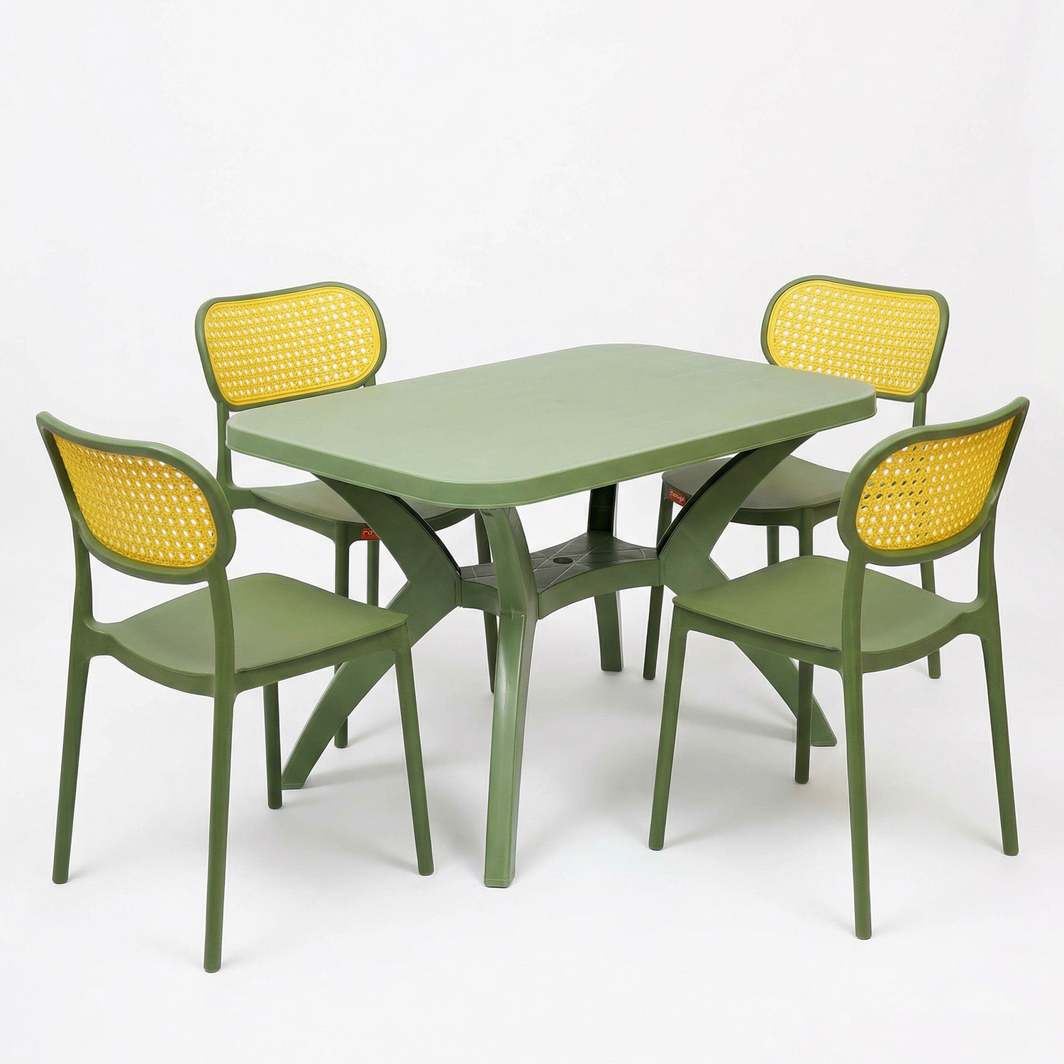 Image of TrendyLivings 4 Seater Dining Table Set for Home Garden Cafeteria Restaurant Plastic 4 Seater Dining Set