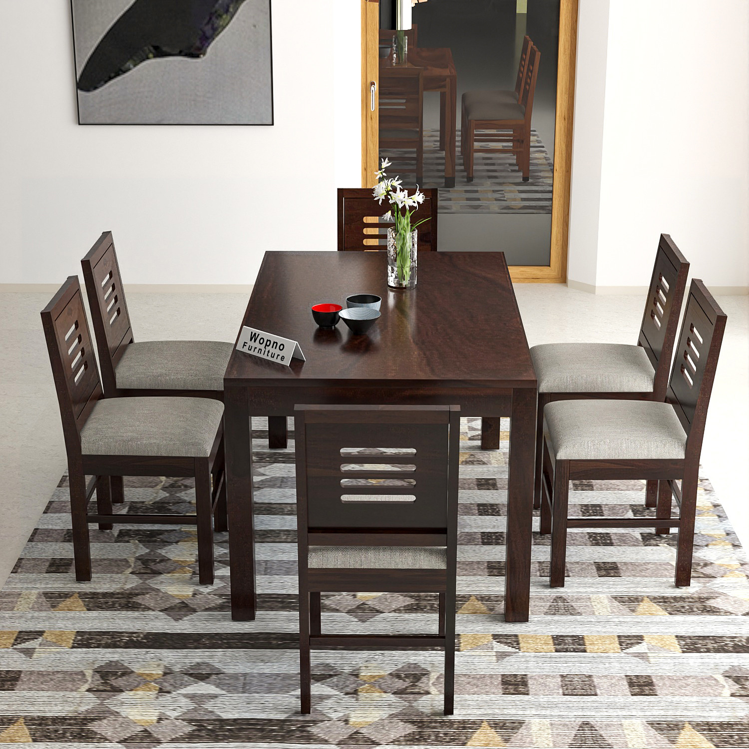 Image of Wopno Furniture Solid Wood 6 Seater Dining Set
