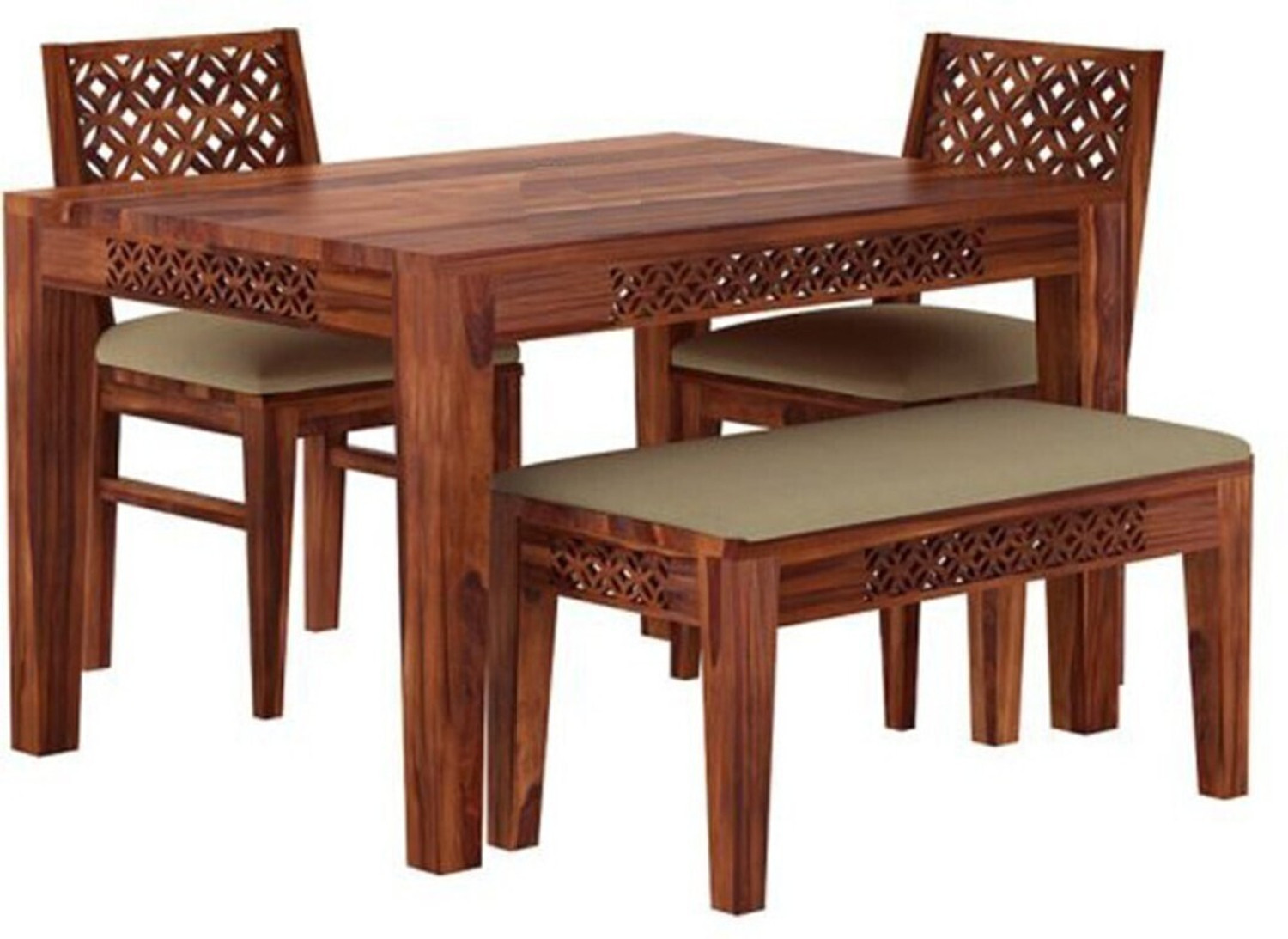 Image of DECORWOOD Solid Sheesham Wood Four Seater Dining Set For Dining Room, Restaurant . Solid Wood 4 Seater Dining Set (Finish Color -Natural Honey Finish-4, DIY(Do-It-Yourself))