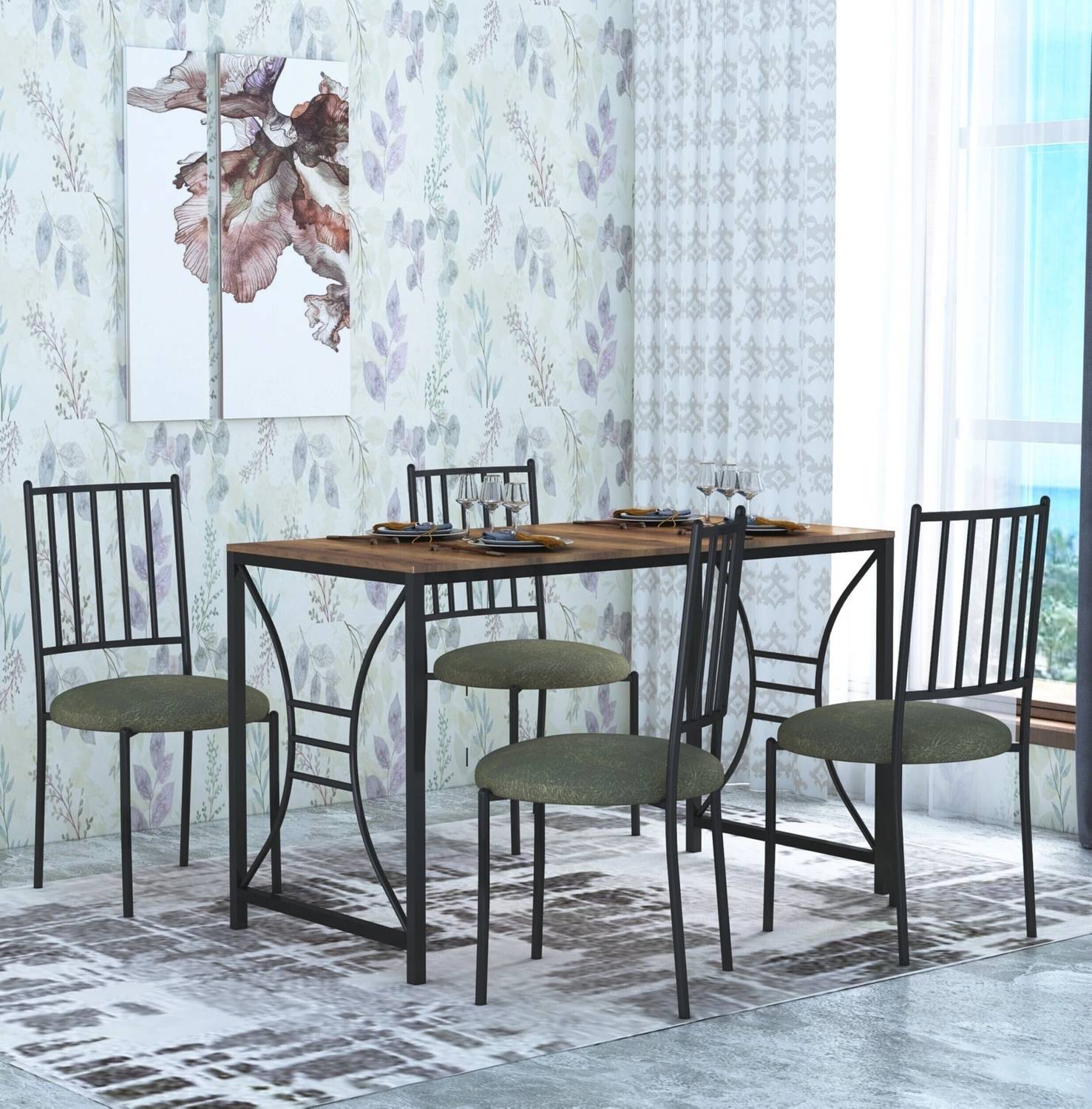 Anishwar Indoor & Outdoor Dining Room and Living Room Set Metal 4 Seater Dining Set