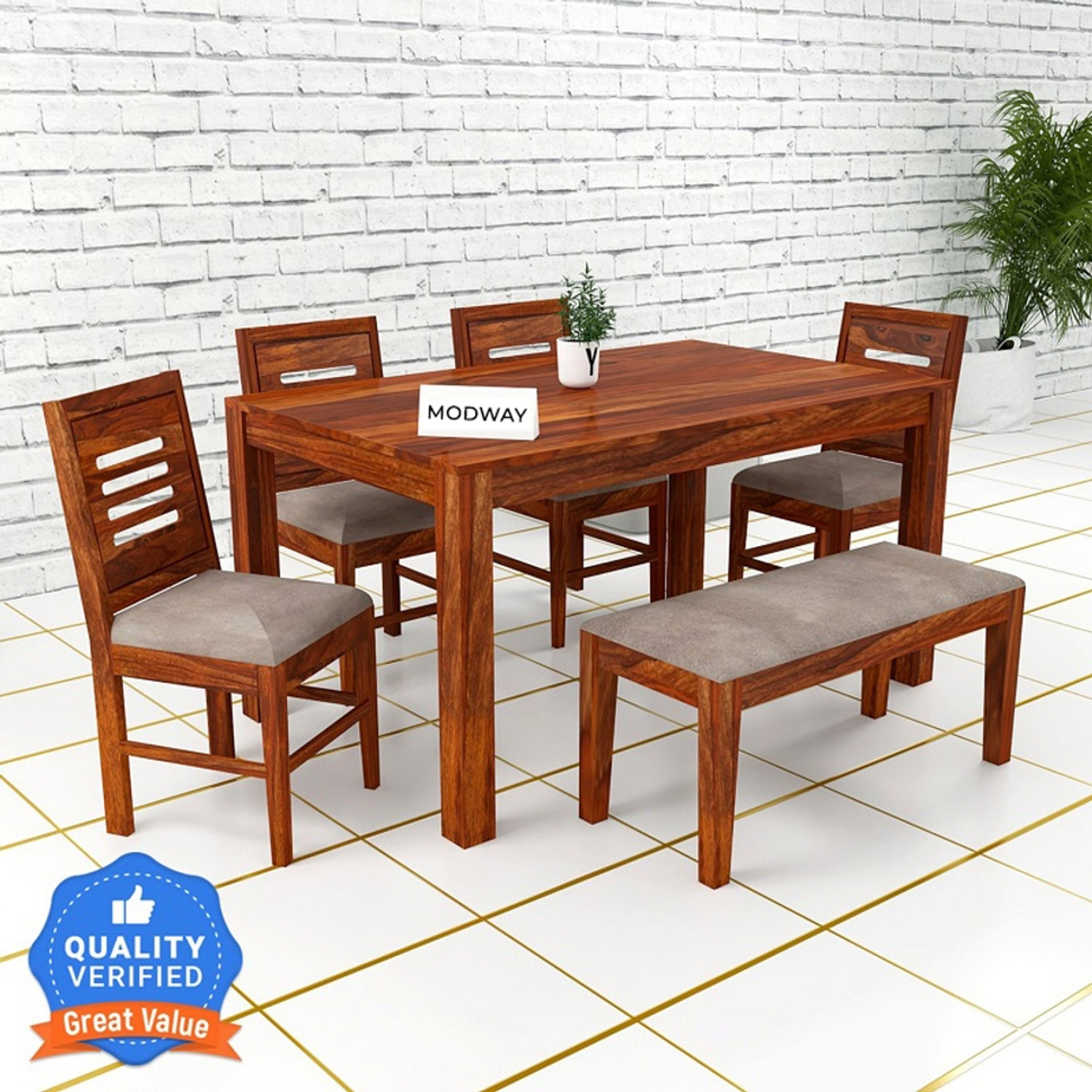 Image of Modway Sheesham Wood Dining Table For House /Office /Hotel Solid Wood 6 Seater Dining Set