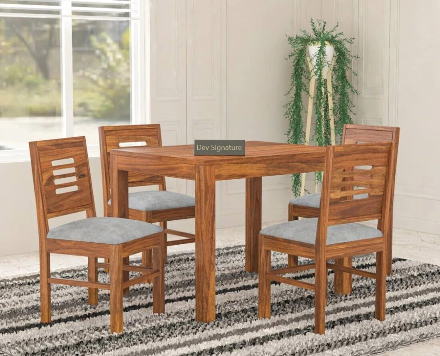 Image of Devsignature Solid Sheesham Wood Four Seater Dining Set For Kitchen , Hotel , Restaurant Solid Wood 4 Seater Dining Set