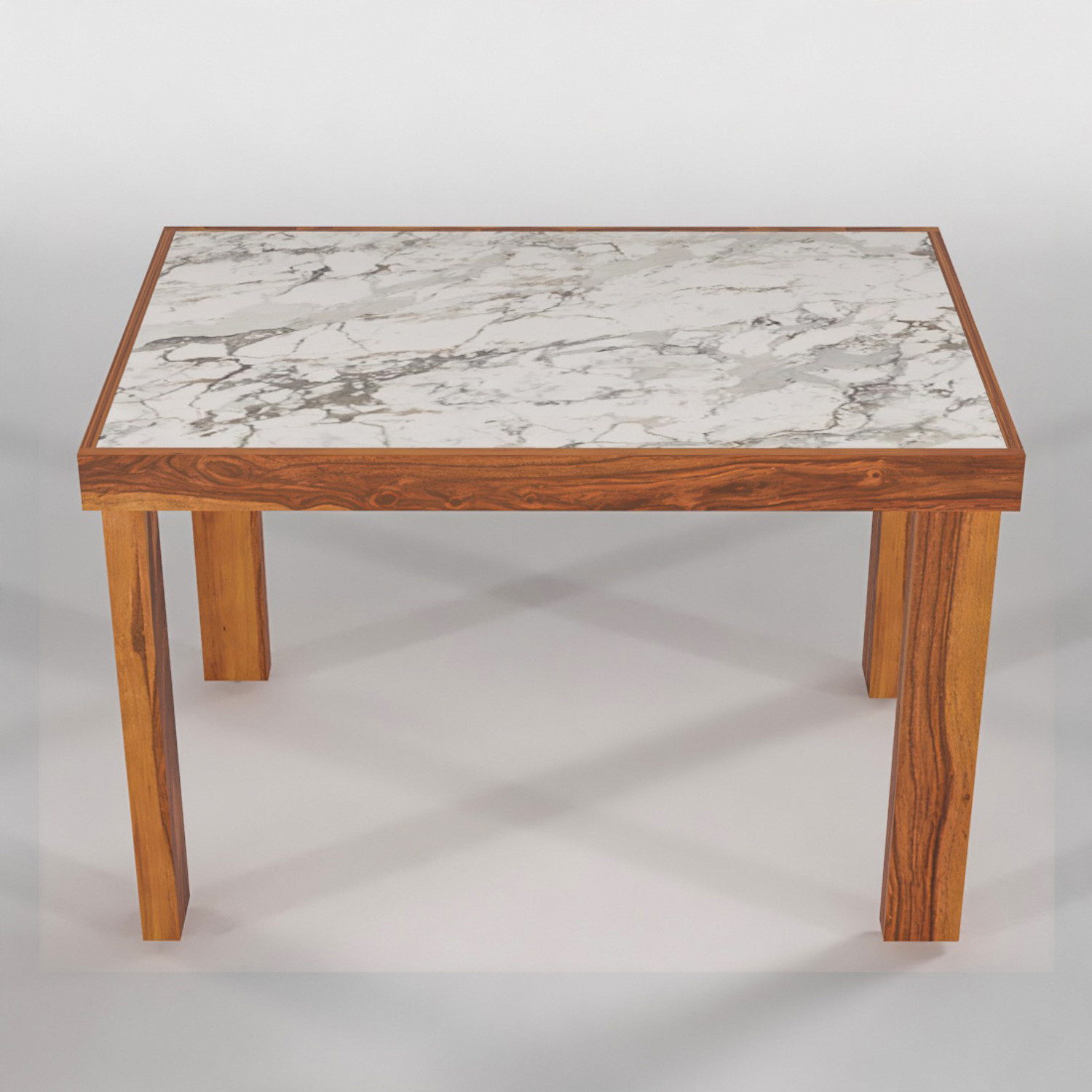 Image of Taskwood Furniture Solid Wood White Marble Top Finish Four Seater Dining Set For Dining Room Solid Wood 4 Seater Dining Set