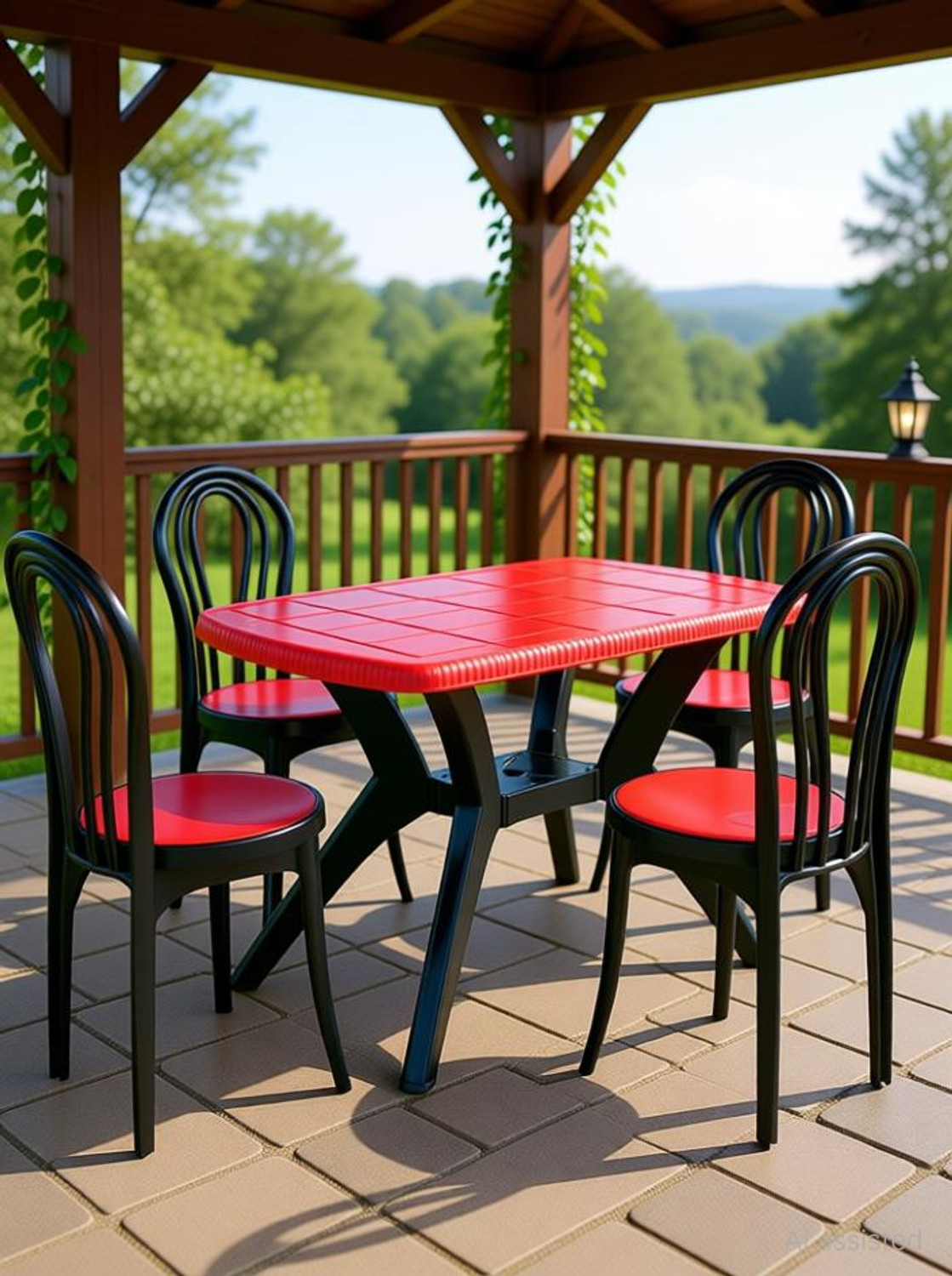 Image of swagath furniture 4 Seater Dining Table Set for Home Garden Cafeteria Plastic 4 Seater Dining Set