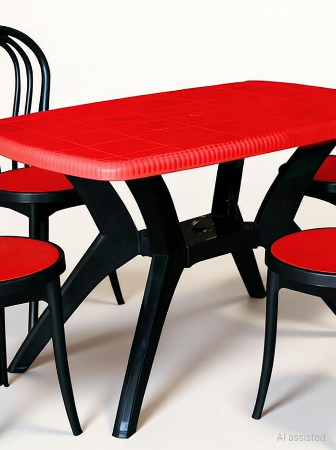 Image of swagath furniture 4 Seater Dining Table Set for Home Garden Cafeteria Plastic 4 Seater Dining Set