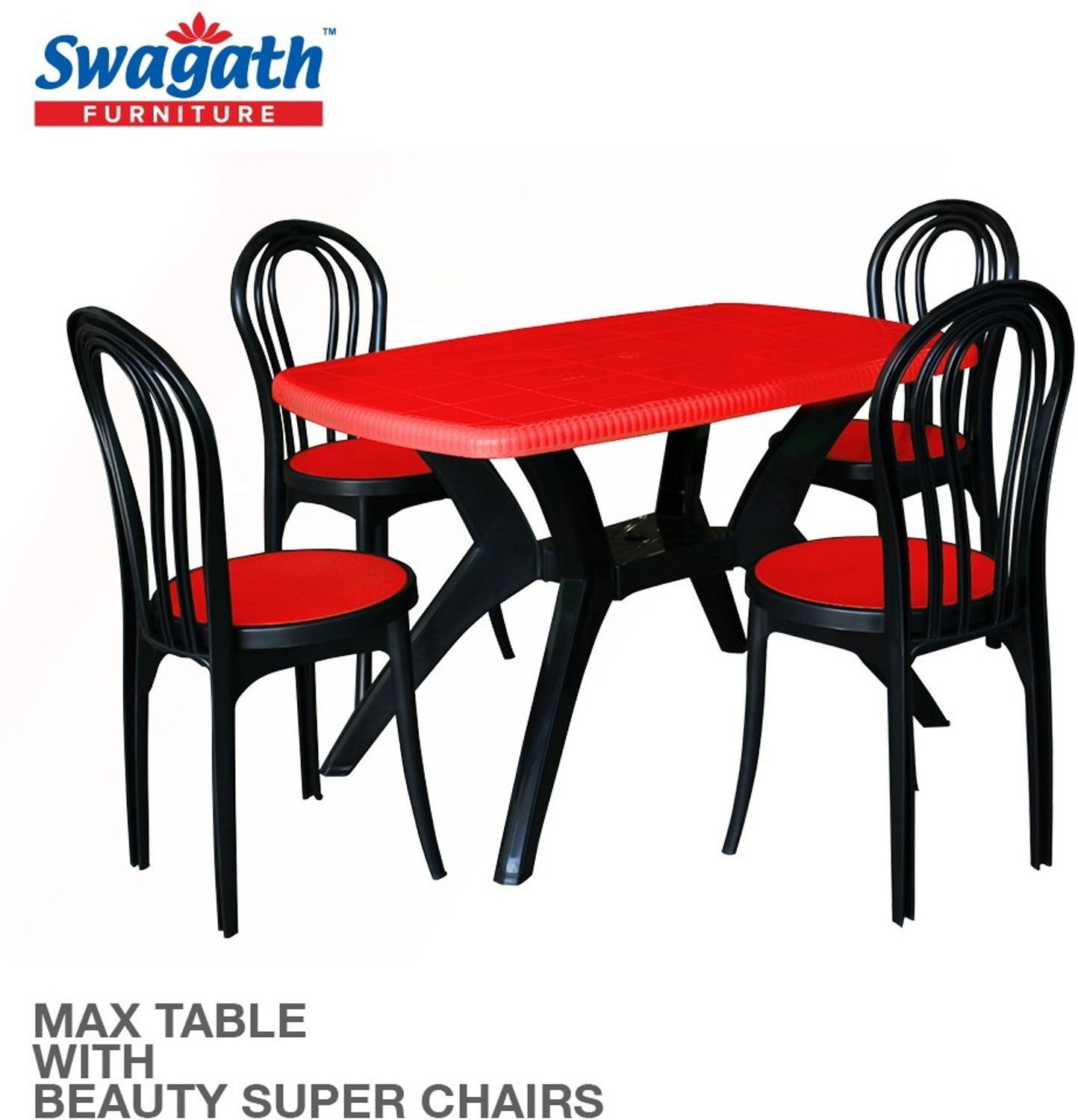 Image of swagath furniture 4 Seater Dining Table Set for Home Garden Cafeteria Plastic 4 Seater Dining Set
