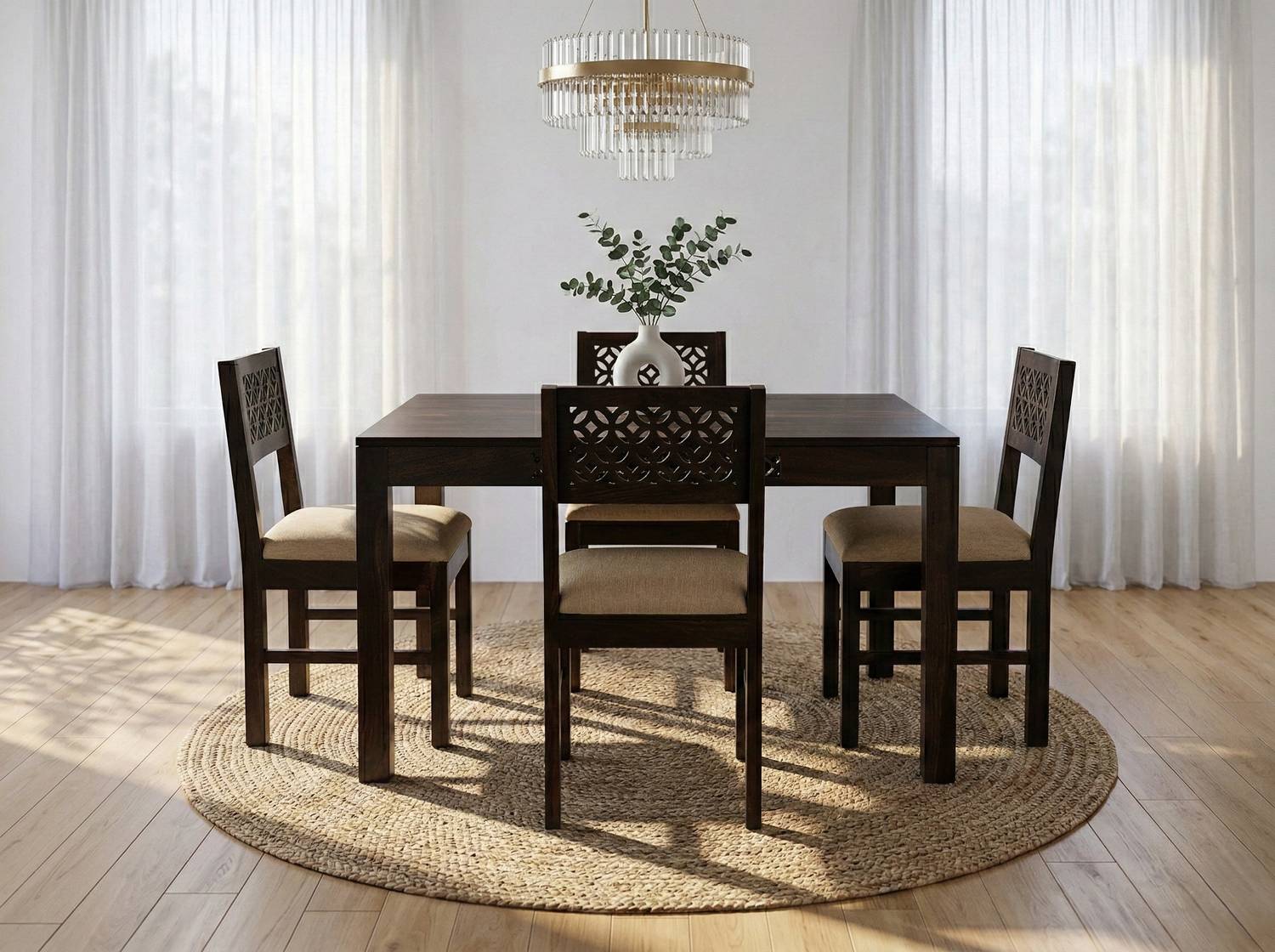 Deuba Premium Quality 4 Seater Dining Table Set For Living Room Solid Wood 4 Seater Dining Set