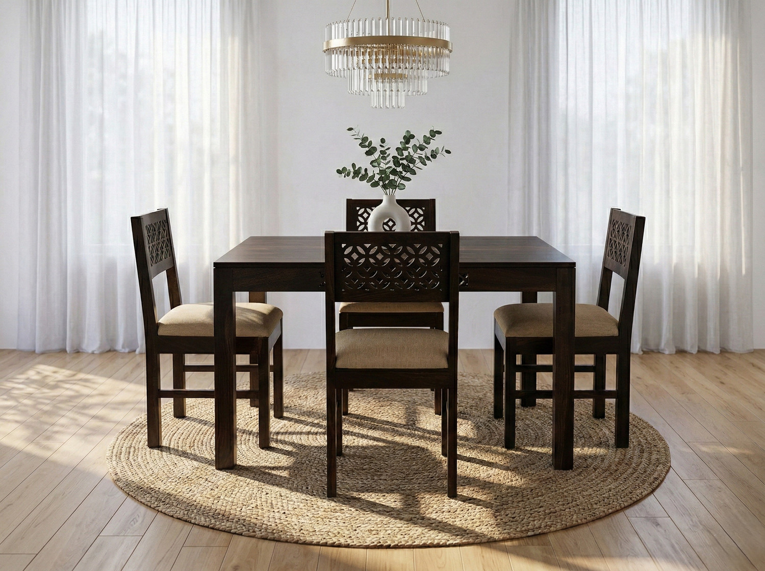 Image of Deuba Premium Quality 4 Seater Dining Table Set For Living Room Solid Wood 4 Seater Dining Set