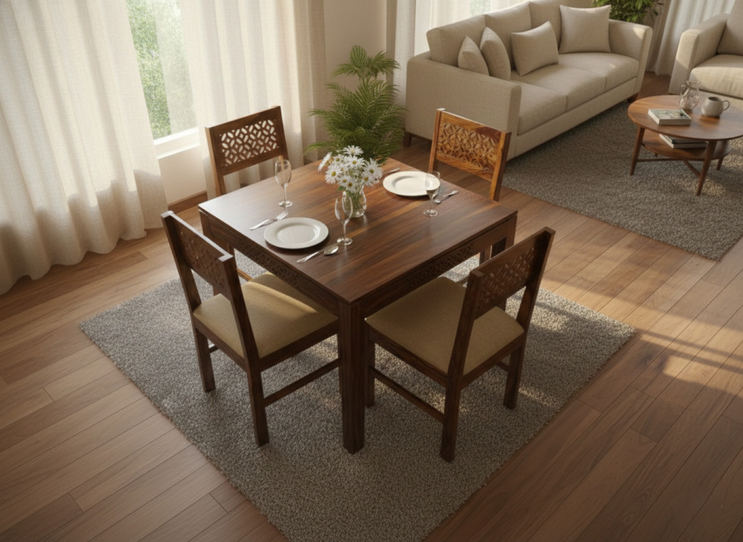 Image of Deuba Premium Quality 4 Seater Dining Table Set Solid Wood 4 Seater Dining Set