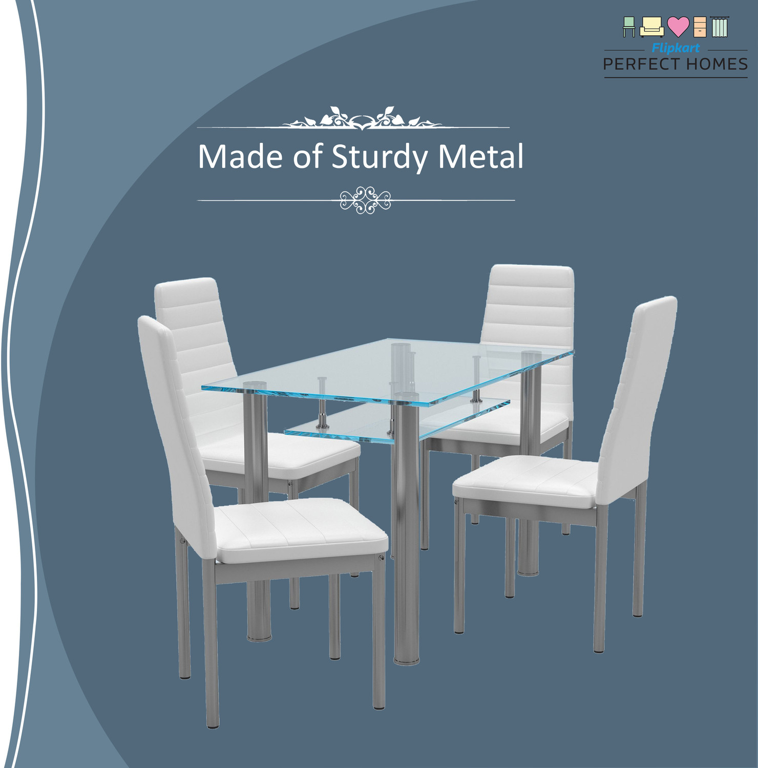 Image of Flipkart Perfect Homes Kallos Metal 4 Seater Dining Set